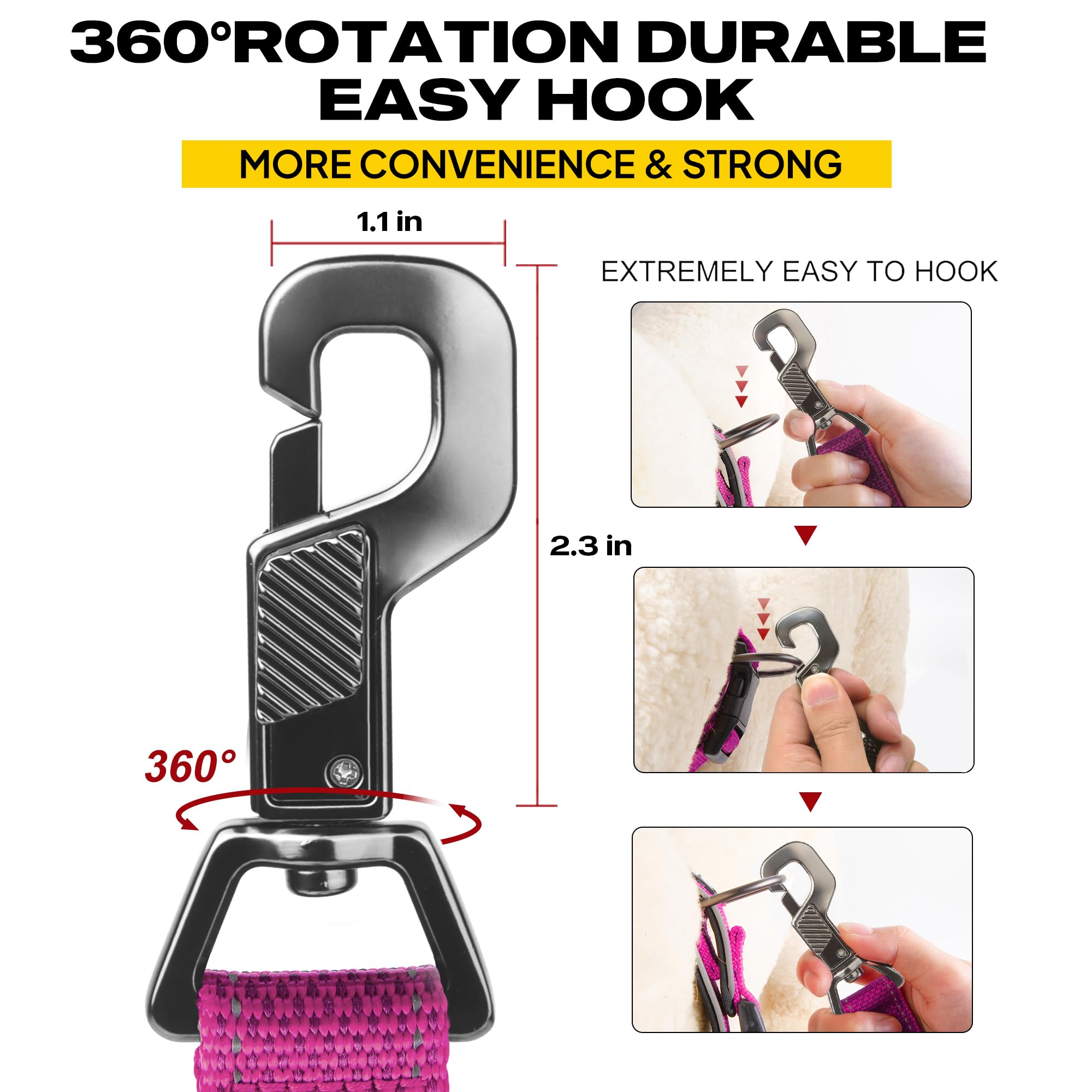 Fida 6 Ft Heavy Duty Dog Leash With 2 Comfortable Padded Handles, Traffic Handle & Advanced Easy Snap Hook, Reflective Walking Lead For Large, Medium & Small Breed Dogs, Rose