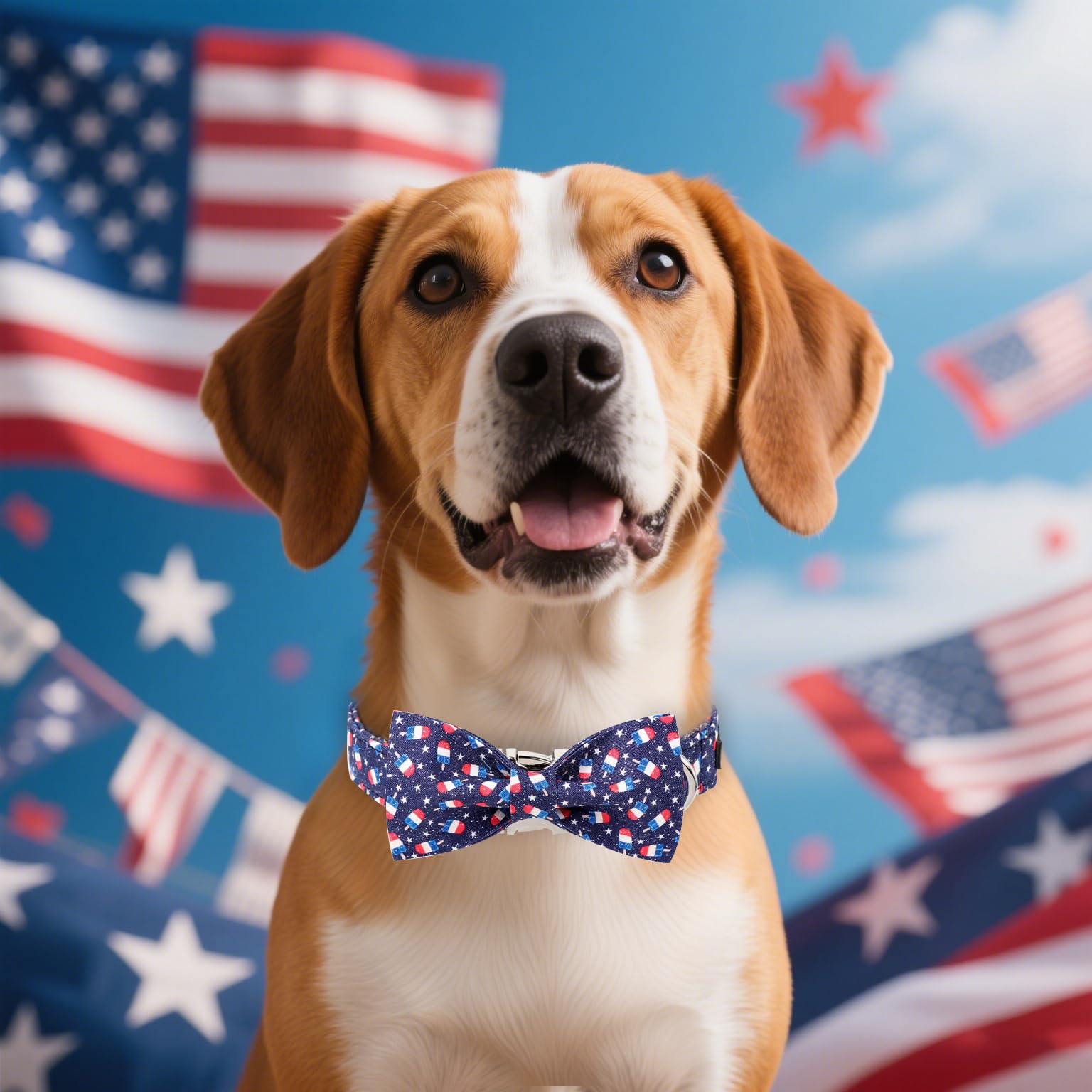 Maca Bates American Flag 4Th Of July Dog Collar With Bow Tie For Dogs Bowtie 4 Of 7 Summer Blue Adjustable Durable Patriotic Col