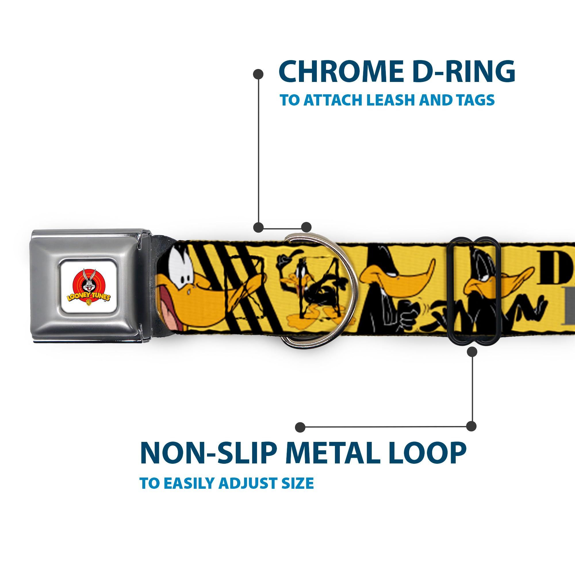 Buckle-Down Seatbelt Buckle Dog Collar - DAFFY DUCK w/Poses Yellow/Black - 1.5 Wide - Fits 13-18 Neck - Small