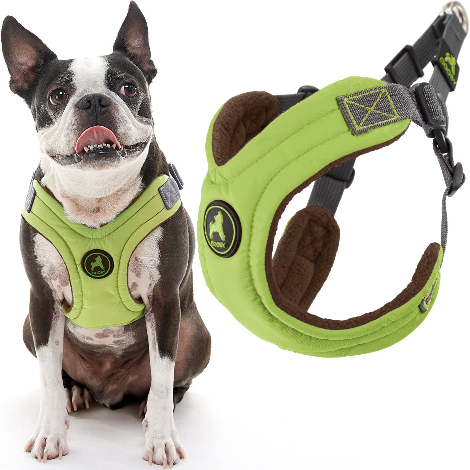 Gooby Escape Free Memory Foam Harness - Green, Large - No Pull Step-in Small Dog Harness with Four Point Adjustment - Perfect on