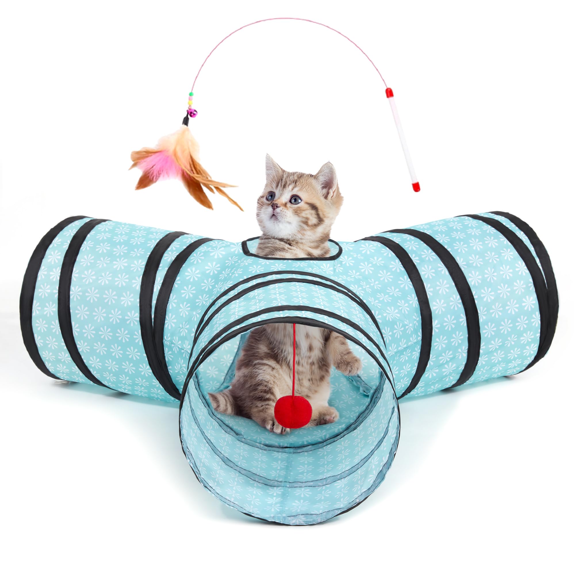 Tempcore Pet Cat Tunnel Tube Cat Toys 3 Way Collapsible, Cat Tunnels For Indoor Cats，Kitty Tunnel Bored Cat Pet Toys Peek Hole Toy Ball Cat, Puppy, Kitty, Kitten, Rabbit Teardrop Flower
