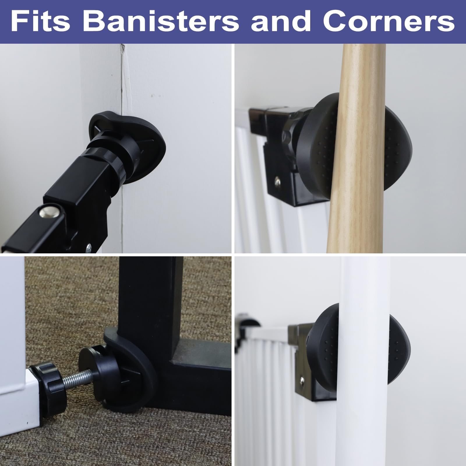 Baby Gate Banister Adapter Kit (2 Pack) Universal Hardware For Pressure Mounted Dog Gate For Stairs Banister To Wall Baby Gate Hardware Stair Gate Banister Baby Gate Extender Work On Stairs, Black