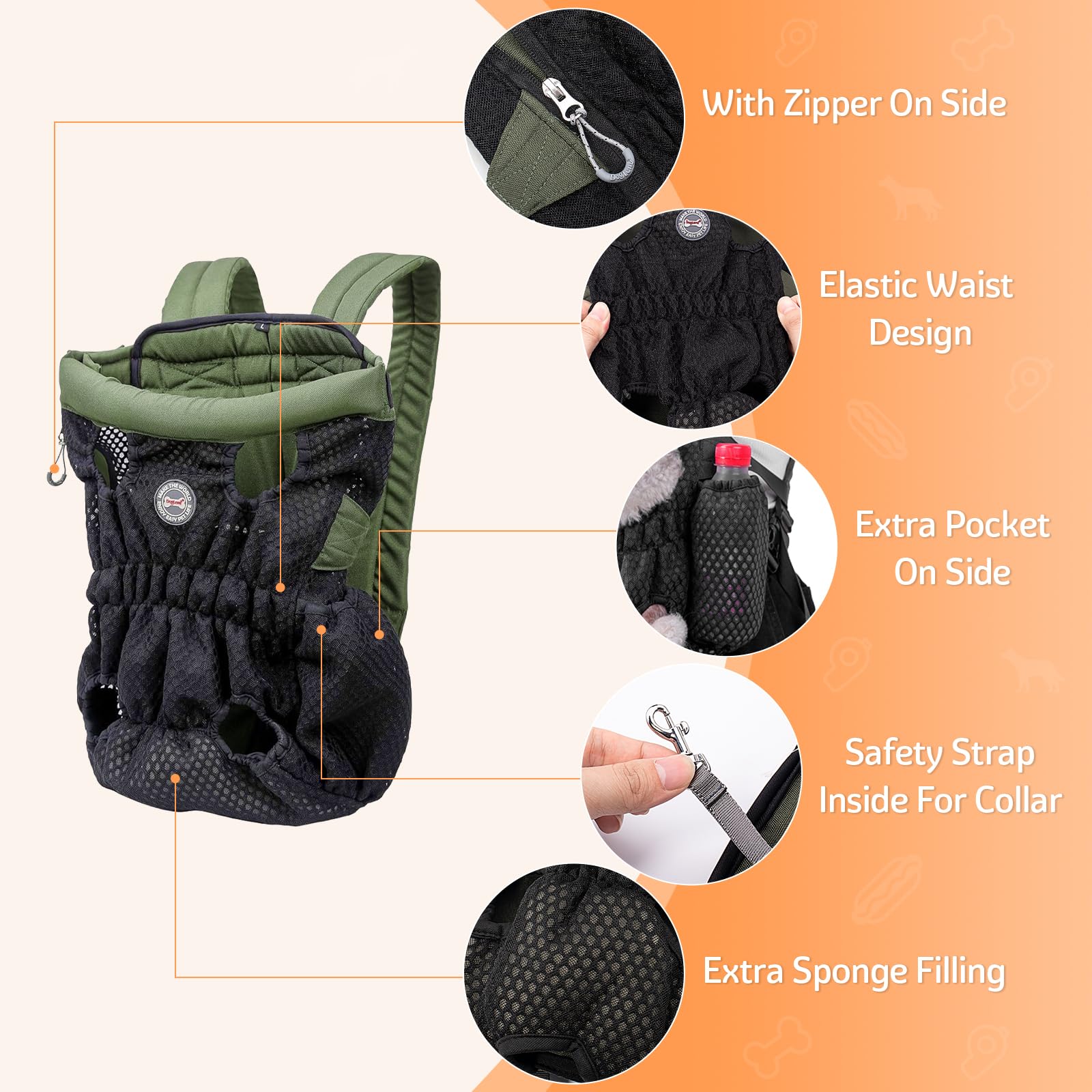 Dog Carrier Backpack, Pet Front Carrier Backpack Legs Out Dog Chest Carrier for Small Medium Dogs, Hands-Free Cat Backpack Carri