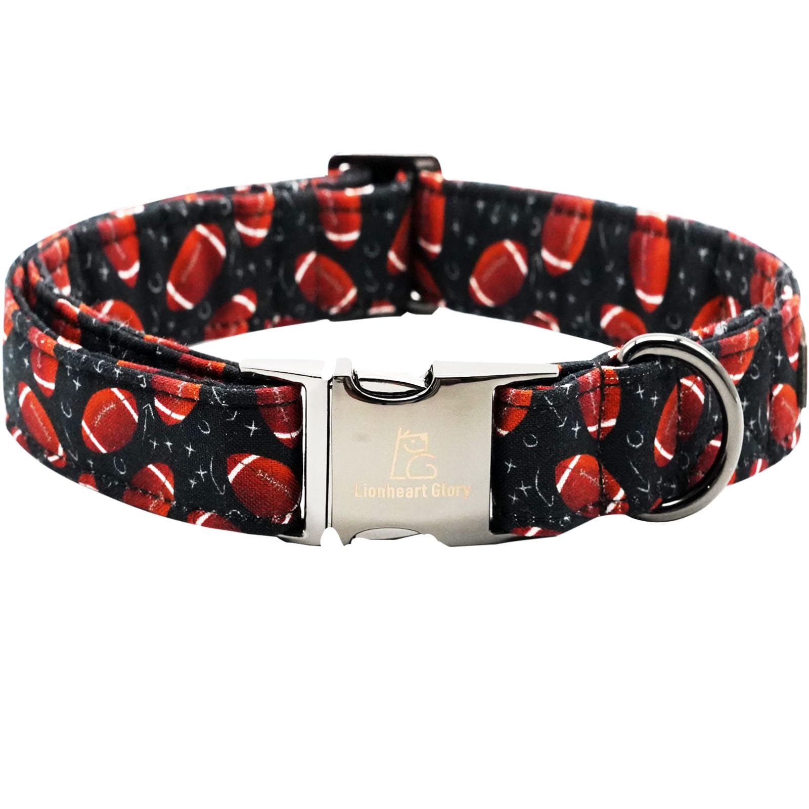 Lionheart Glory Dog Collar - Rugby Print, Soft, Durable, Adjustable, Comfortable, Handmade For Medium Dogs - Gift