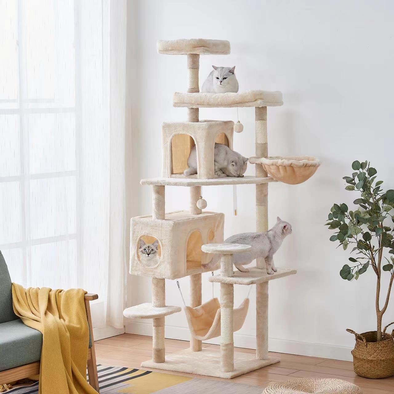 Yaruomy Cat Tree 71.6 Inches Cat Tower For Indoor Cats, Multi-Level Cat Condo Furniture With Scratching Posts Plush Perches, Act