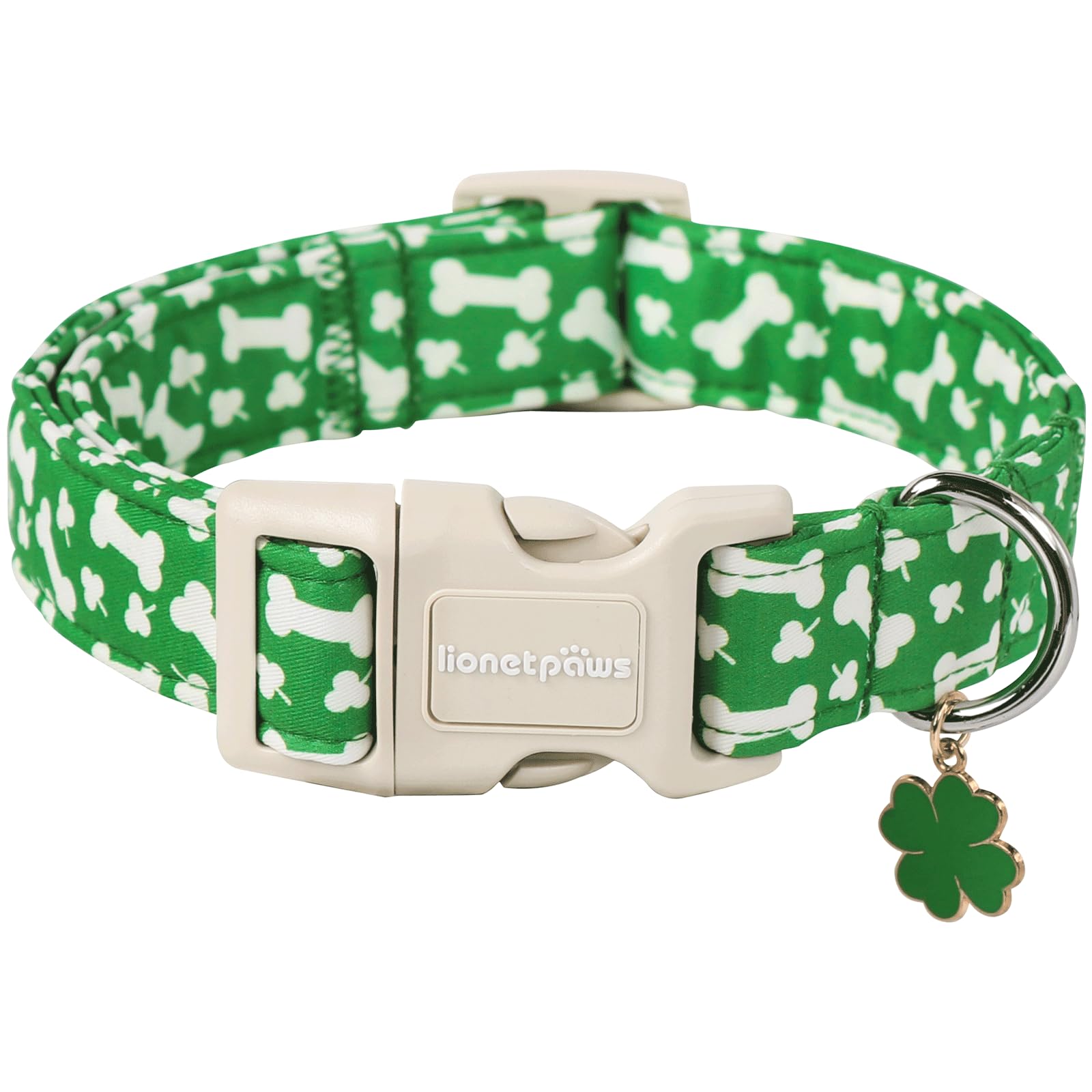 Lionet Paws St. Patrick Dog Collar- Cute Clover Bone Green Dog Collars With Plastic Buckle, Light Adjustable Dog Collars With Cl