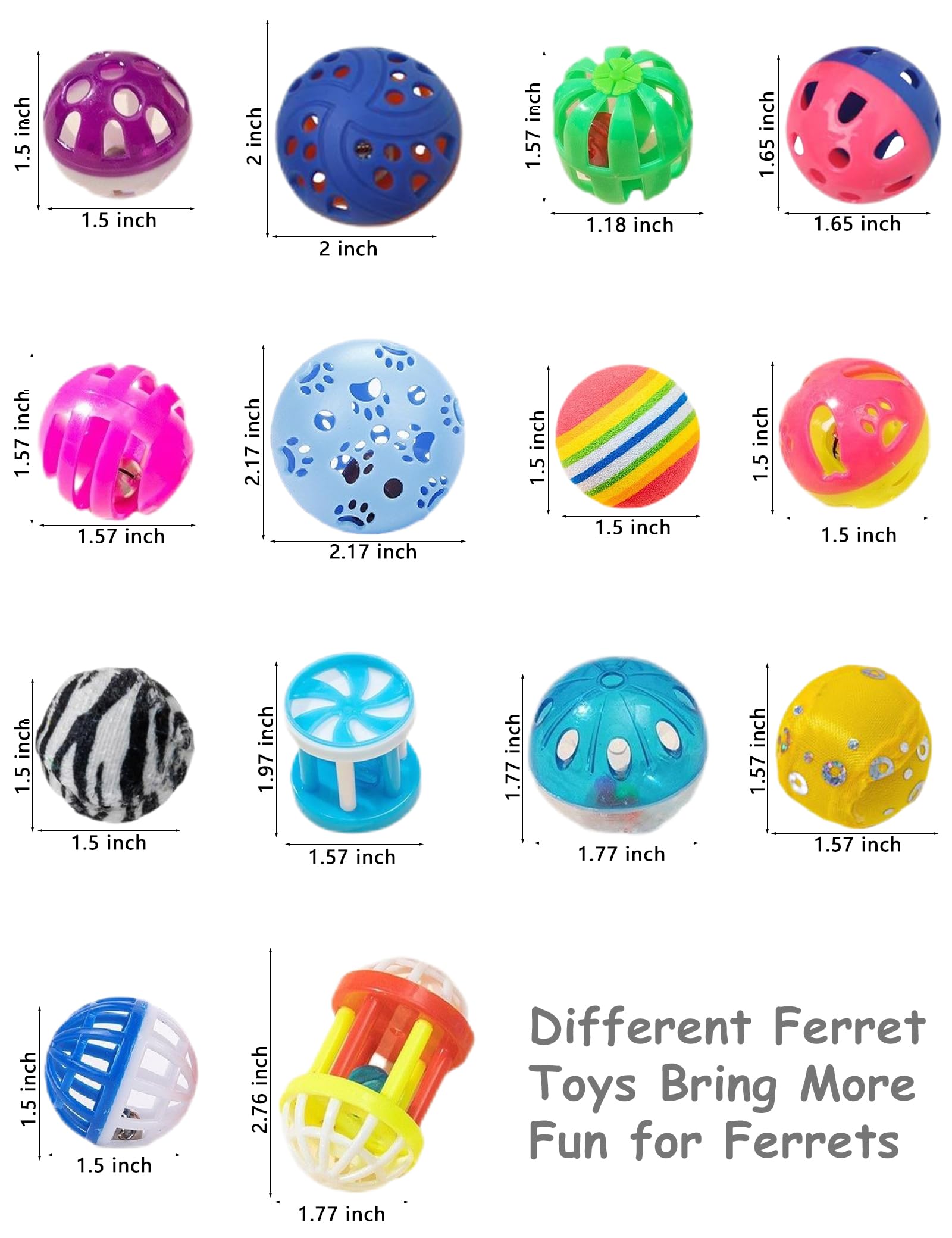 Diyuqishi Ferret Toys 10-Pack Bell Balls, Sturdy & Fun For All Ferret Sizes, Safe Pp Material, Colorful & Interactive, Teeth Hea