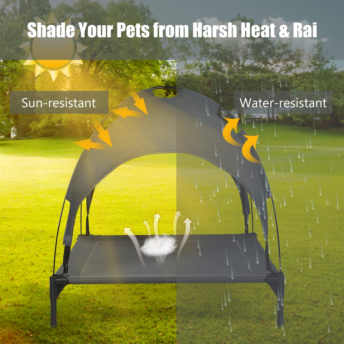 Giantex Elevated Dog Bed With Removable Canopy, Portable Raised Pet Cot Cooling Dog Bed For Camping Beach Lawn, Keep Dogs Cats C