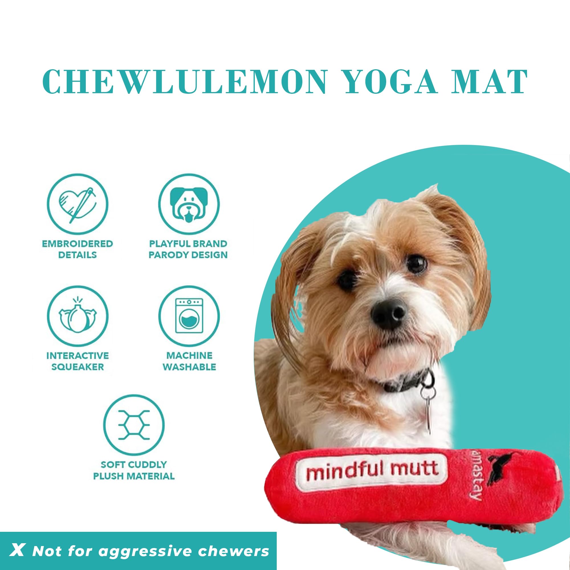 Haute Diggity Dog Chewlulemon Yoga Mat, Plush Designer Dog Toys With Interactive Squeaker, Stimulating Pet Enrichment, Machine-W
