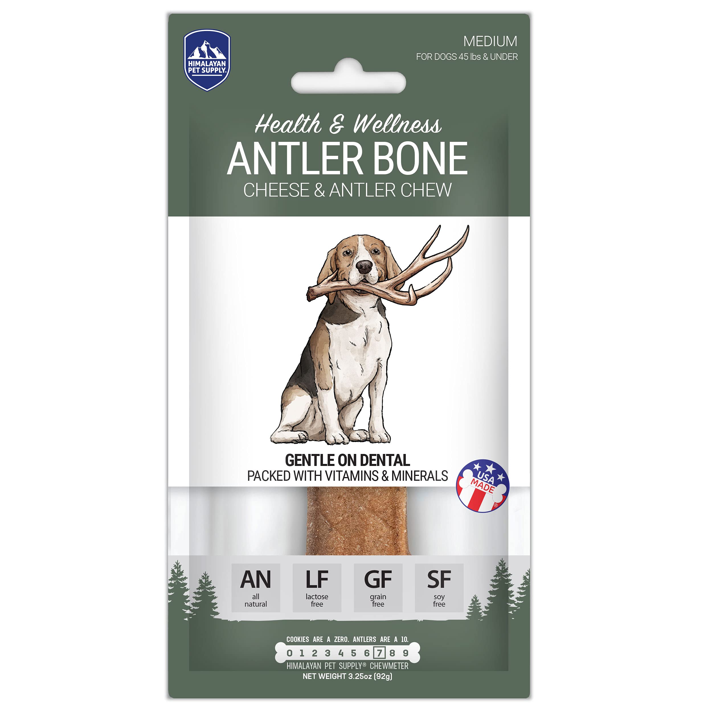 Himalayan Dog Chew Antler & Himalayan Cheese Dog Chew - 45 lbs, Long Lasting, Low Odor, 100% Natural, Safe for Dogs 45 lbs & Smaller