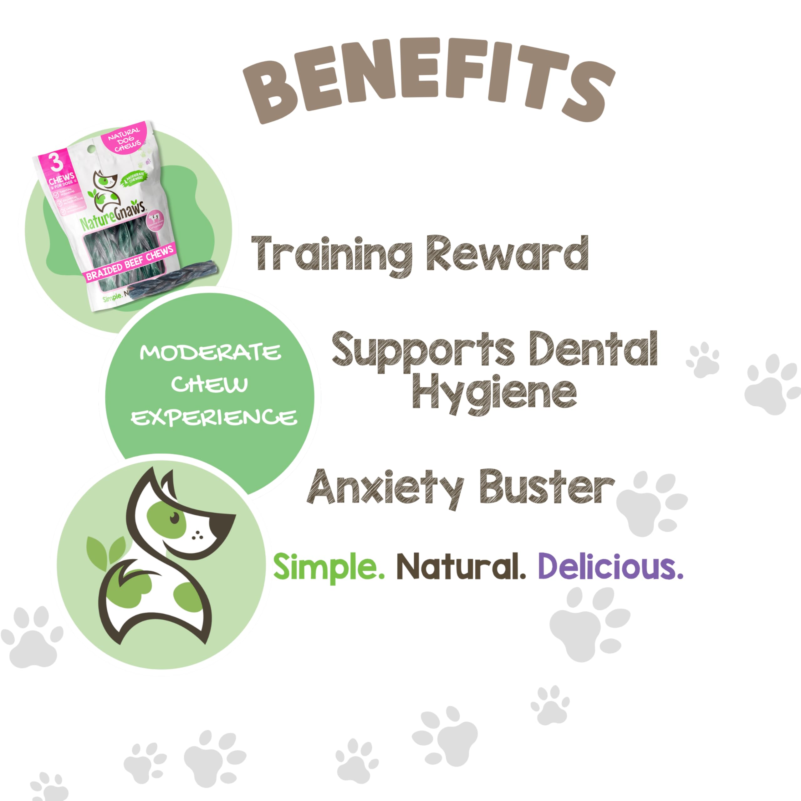 Nature Gnaws Braided Beef Chews for Dogs 5-6 (3 Count) - Long Lasting for Small and Medium Dogs - Natural Beef Gullet Jerky Dog