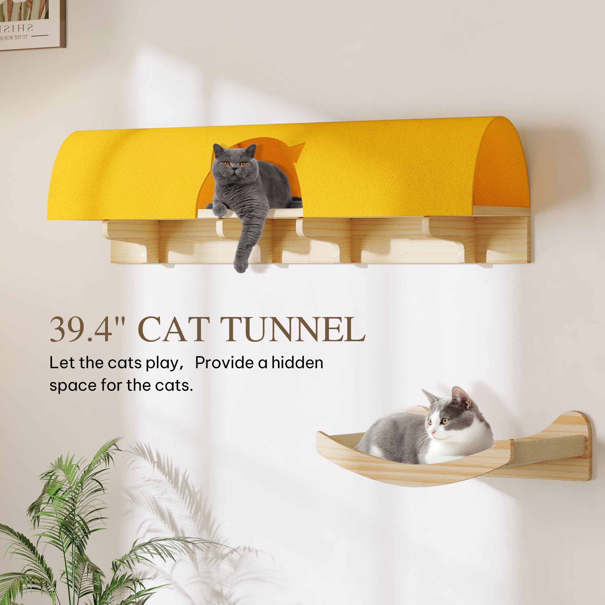 Homiflex Cat Wall Shelves and Perches, Solid Wood Wall Mounted Cat Furniture, Set of 13 Cat Climbing Shelves with Moon Hammock,