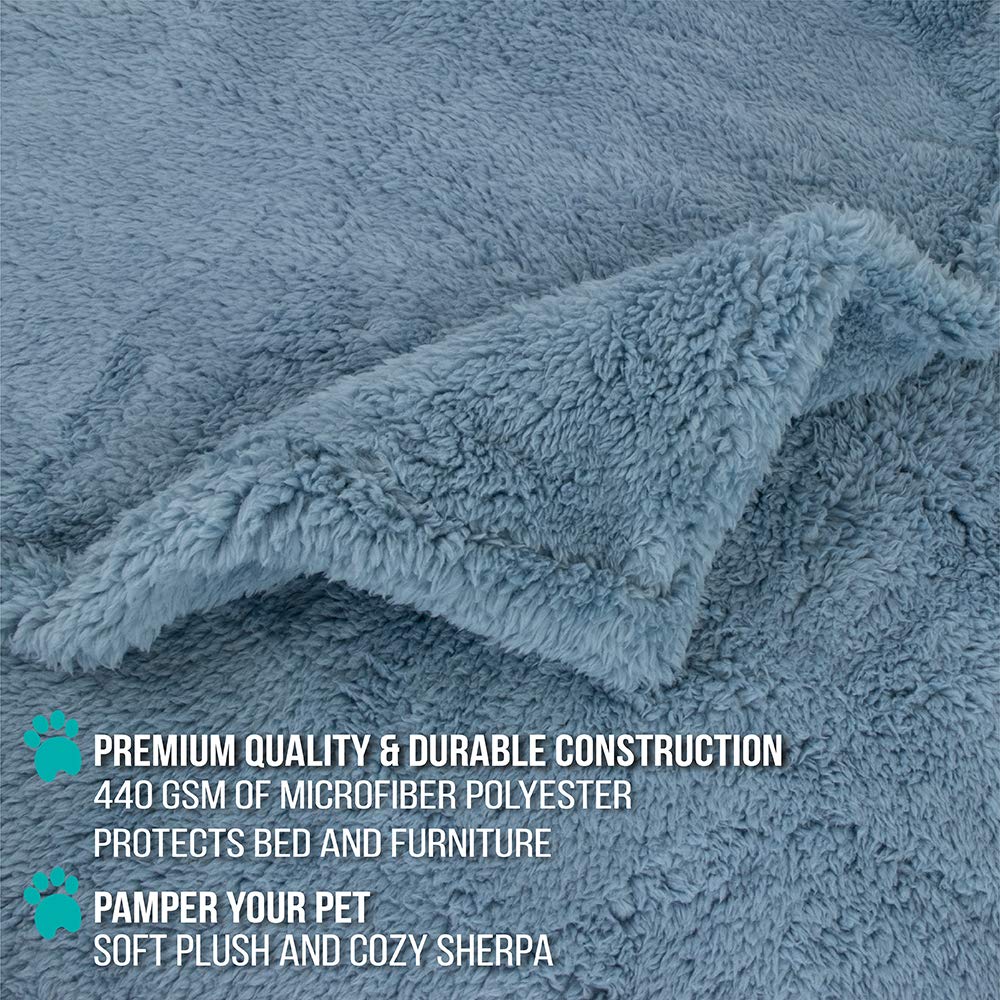 Petami Fluffy Waterproof Dog Blanket For Medium Large Dogs, Soft Warm Pet Sherpa Throw Pee Proof Couch Cover, Reversible Cat Bed Blanket Sofa Protector, Plush Washable Pad (Dusty Blue, 40X60)