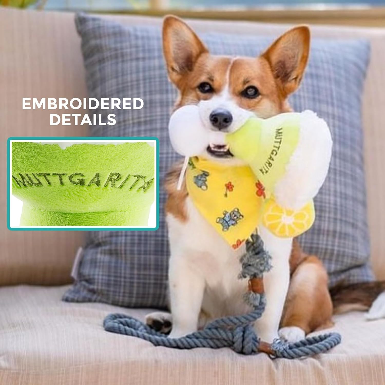 Haute Diggity Dog Muttgarita, Plush Designer Dog Toys With Interactive Squeaker, Stimulating Pet Enrichment, Machine-Washable &