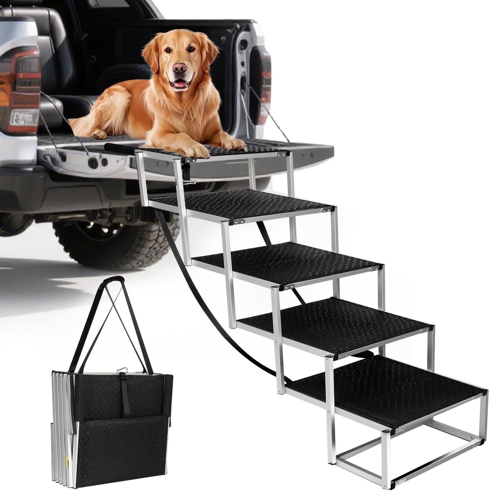 Dog Stairs for Large Dogs - Extra-Wide 20-Inch Step 43-Inch 5-Step Extra Dog Steps Tall Designed for Oversized SUVs, Off-Road Ve