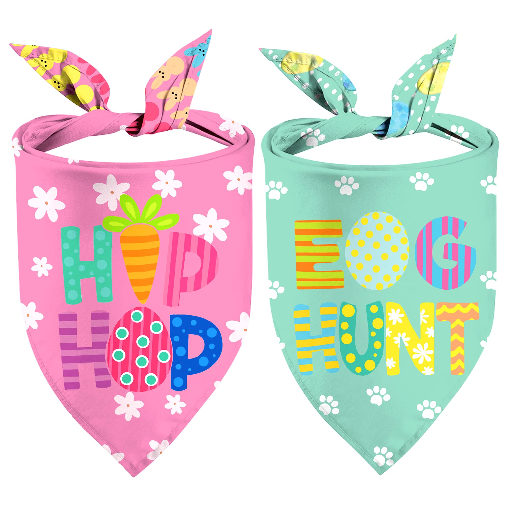 Easter Dog Bandanas 2 Pack, Hip Hop Egg Hunt Dasiy Paws Dog Scarfs For Boy And Girl, Pet Scarves For Easter Day Holiday Neckerch