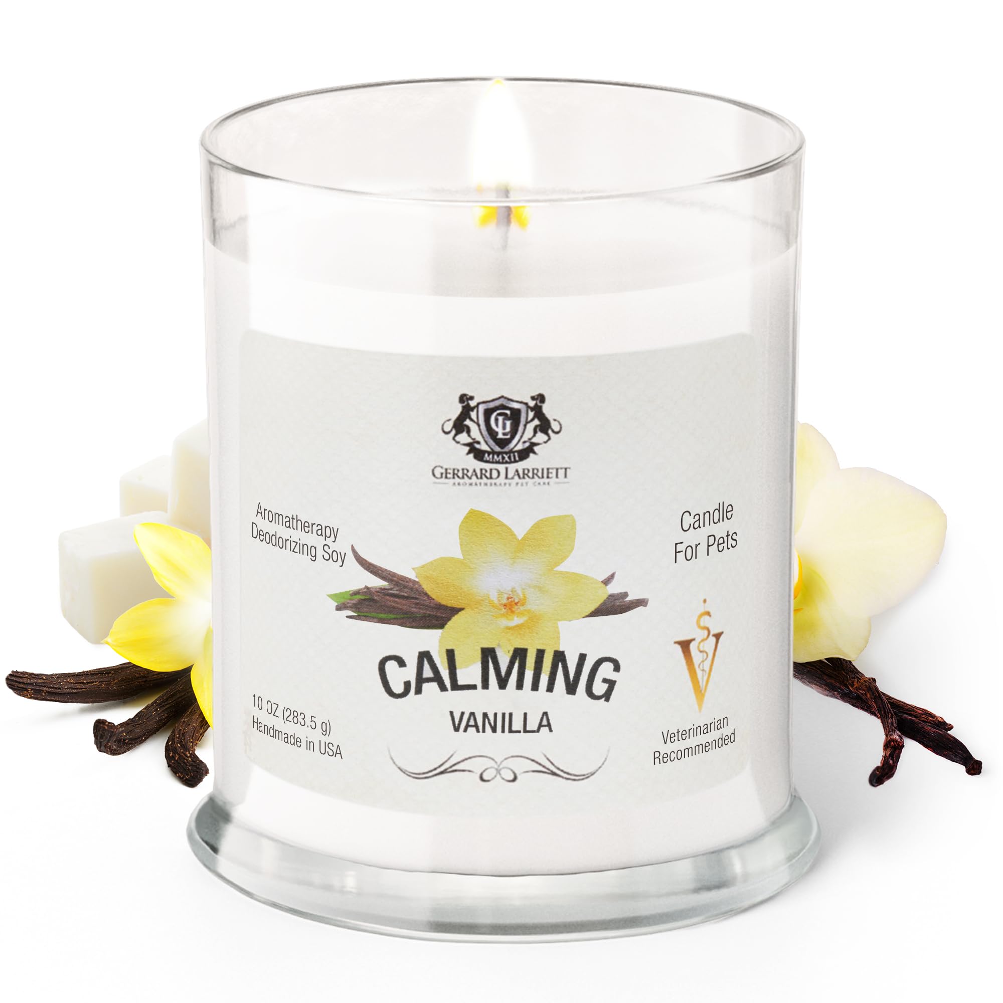 Gerrard Larriett - Deodorizing Soy Candles For Pets, Scented Candles For Removing Pet/Household Odors, White Candles For Home Scented With Calming Vanilla Candle Lasts Up To 40 Hours, 10 Oz