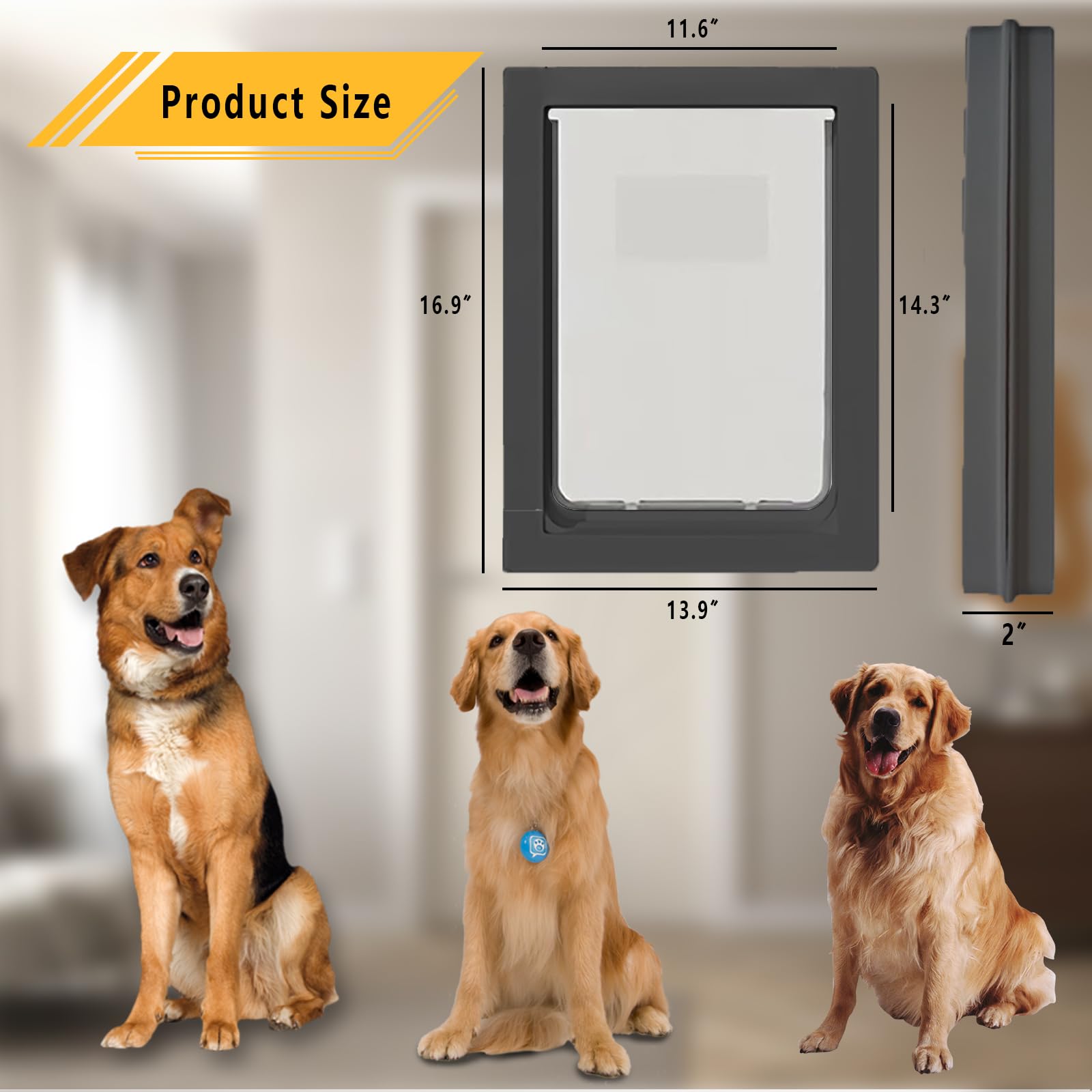 Grestorm Large Dog Door, Magnetic Door For Pets Up To 100 Lb, 16.9''    13.9'' Doggie Door, Suitable For Interior & Exterior Doo