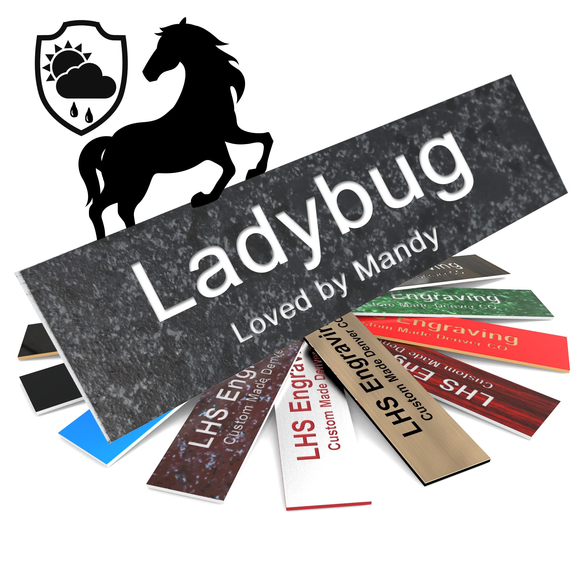 Lhs | Personalized Horse Stall Name Plates, 2X6 Horse Stall Signs With Adhesive, All Weather Uv Protected, Mojave Plastic White 