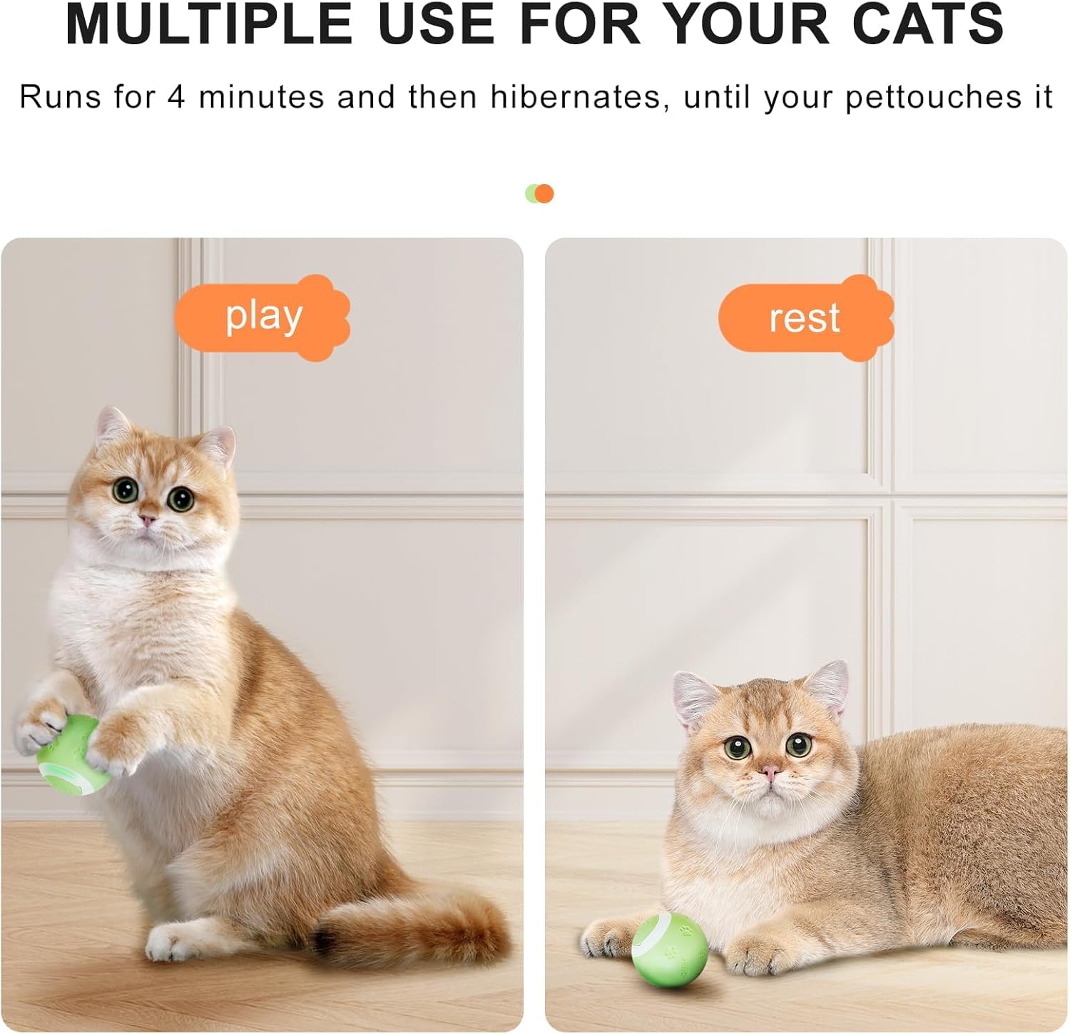 Sealon Electric Interactive Cat Toy Ball(Green 4 Pack) Indoor Cat Play Ball, Suitable For Cats Over 6 Months For Exercise, Weigh
