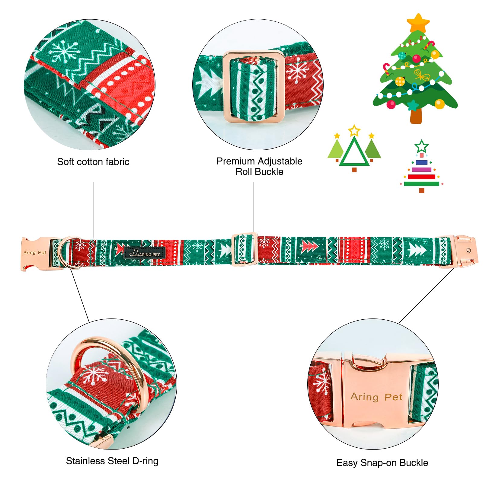 Aring Pet Christmas Dog Collar-Cute Cotton Dog Collar With Bow, Adjustable Red Green Christmas Dog Collars Puppy Collars With Me