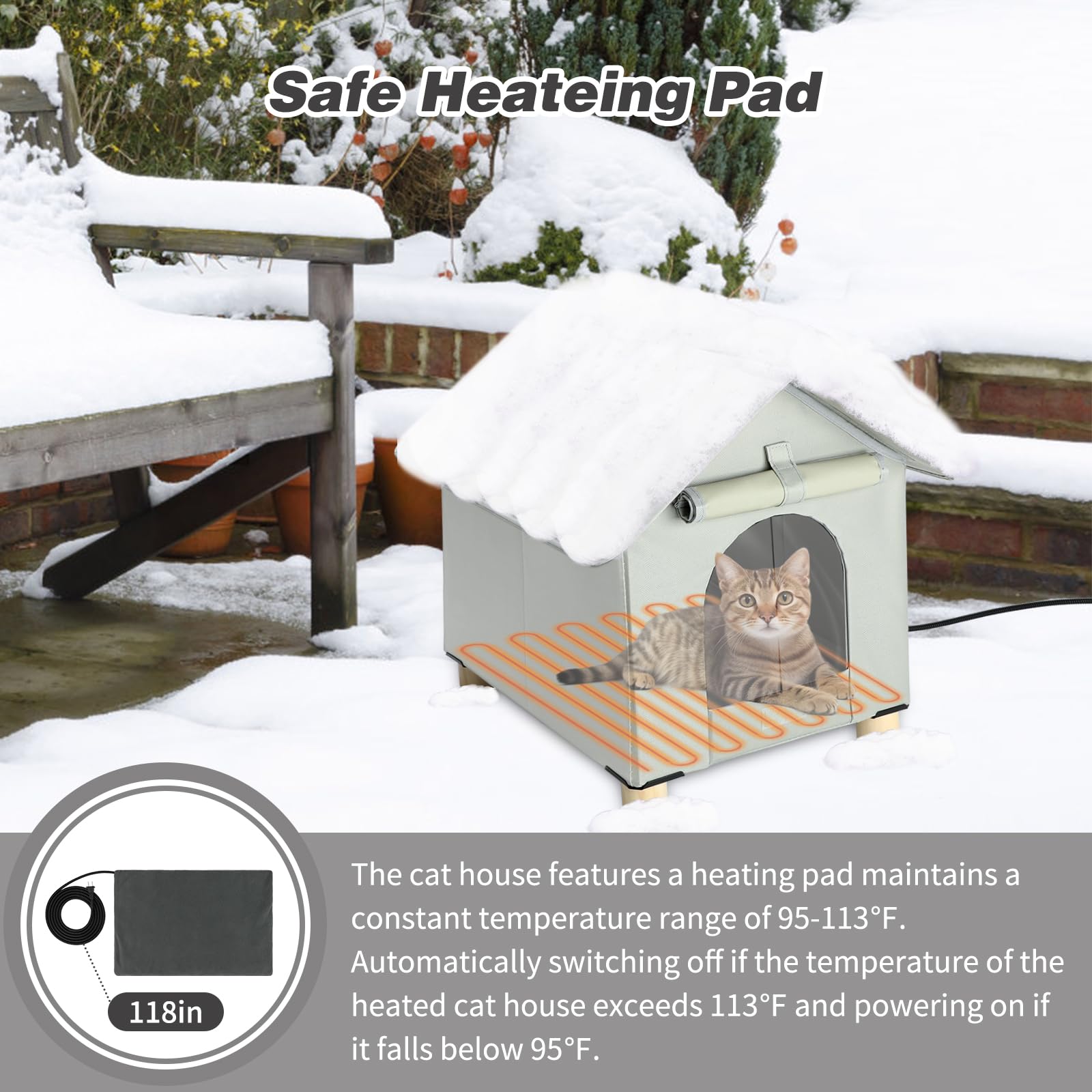 Bwogue Large Elevated Heated Cat House For Outdoor Cats In Winter, Waterproof & Insulated Feral Cat Shelter For Outside Cats,Wea