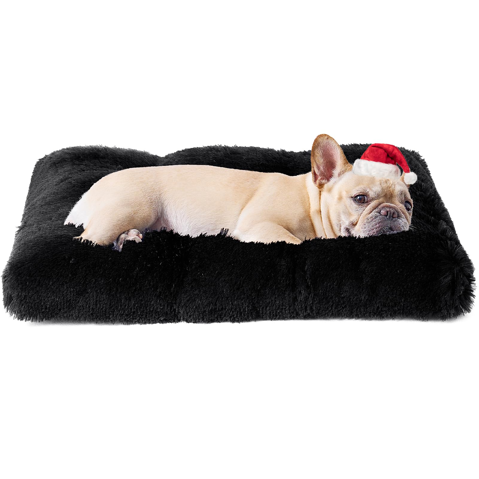 Eheyciga Fluffy Dog Crate Bed For Medium Dogs, Plush Faux Fur Dog Crate Pad, Calming Anti Anxiety Medium Dog Bed For Crate, Washable Soft Warm Dog Crate Mat With Non-Slip Bottom, Black