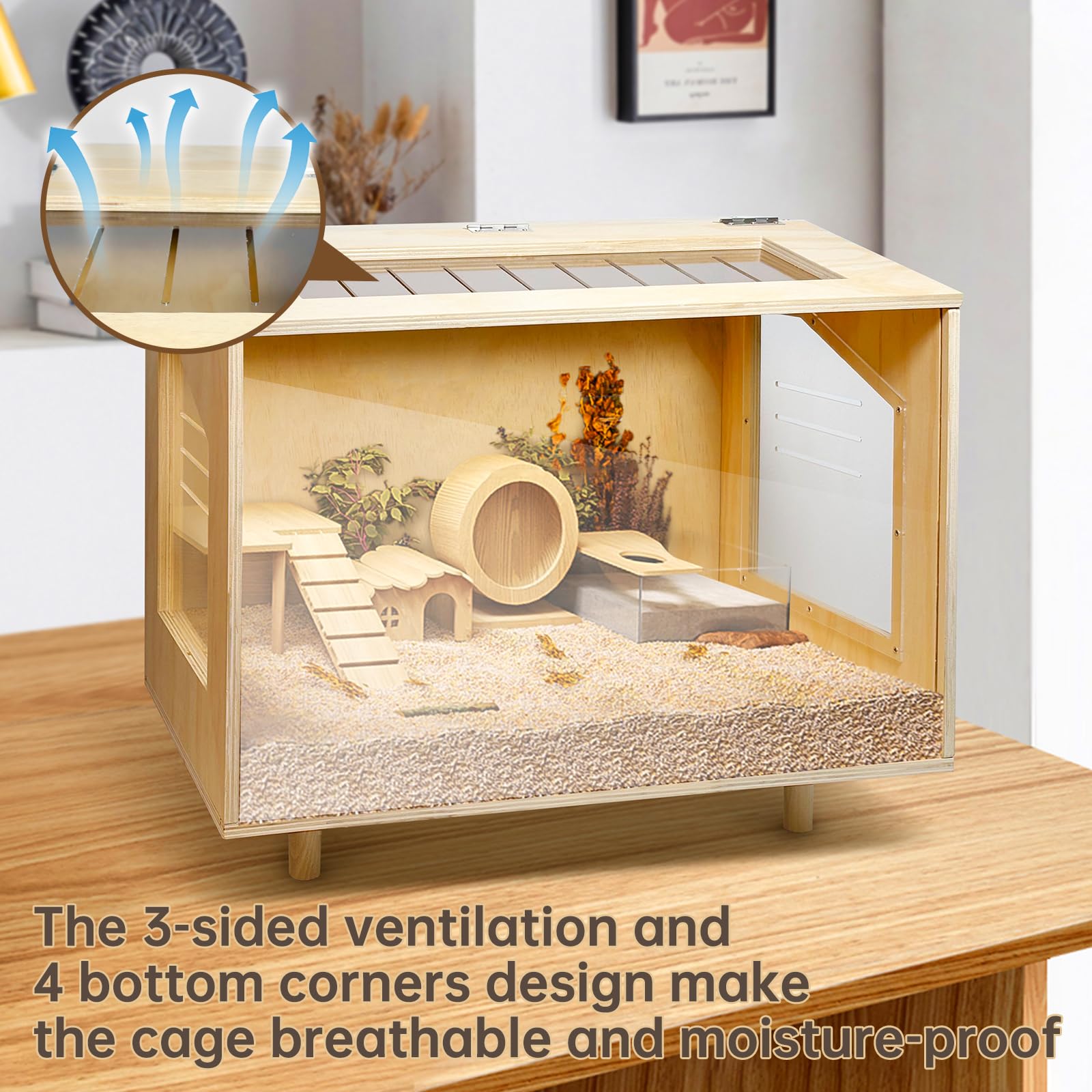 PEJOYT Wooden Hamster Cage, 24" Acrylic Small Animal Habitat, Open Top Design, Model PEJOYT16888