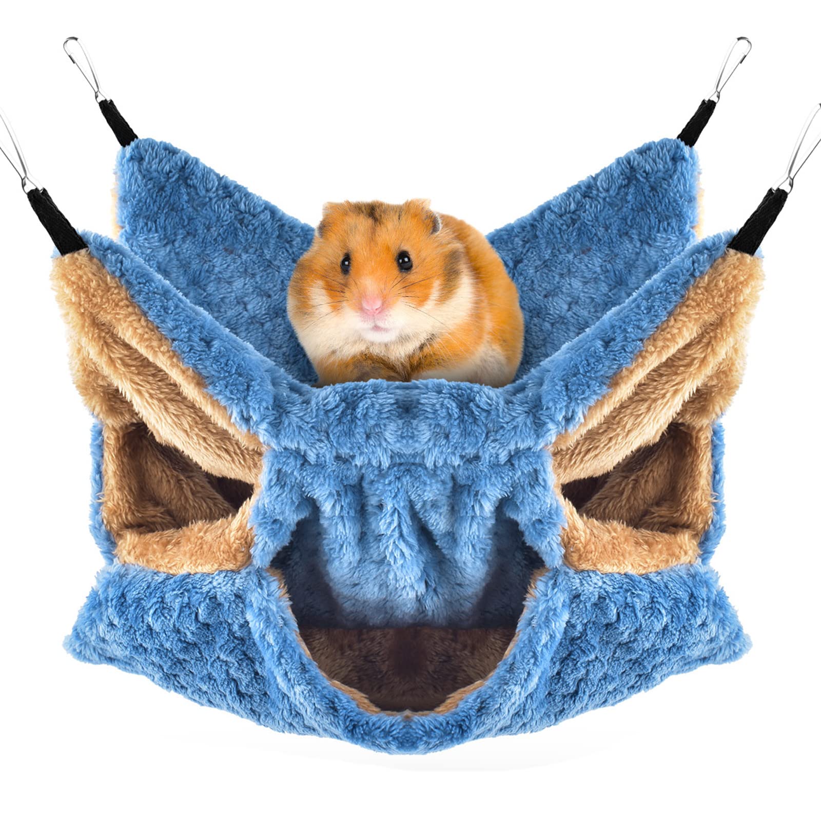 TINDTOP Small Animals Hammock, Ferret Sugar Glider Triple Bunk Bed Cage Warm Plush Hanging Hammock Bed Hideout for Hamster Guine