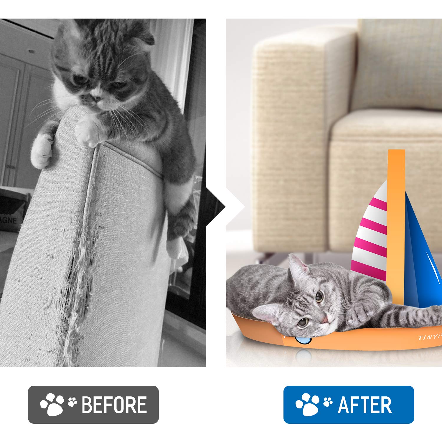 FluffyDream Cat Condo Scratcher Post Cardboard, Sailboat Shape Cat Scratching Lounge Bed, Durable Pad Prevents Furniture Damage,