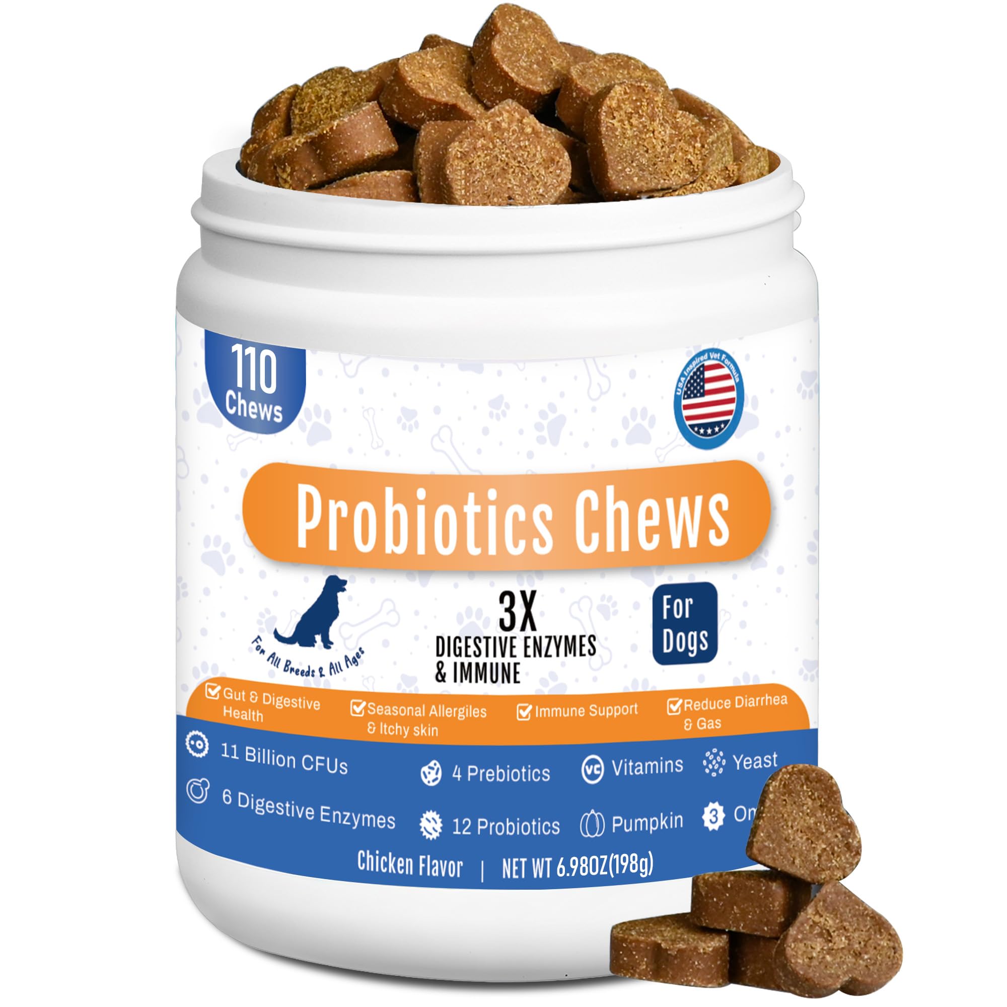 Probiotics for Dogs Dog Probiotic Chews for Yeast Gut Digestive & Immune Health, Itch Relief Ears Skin & Coat with 11Billion CFU
