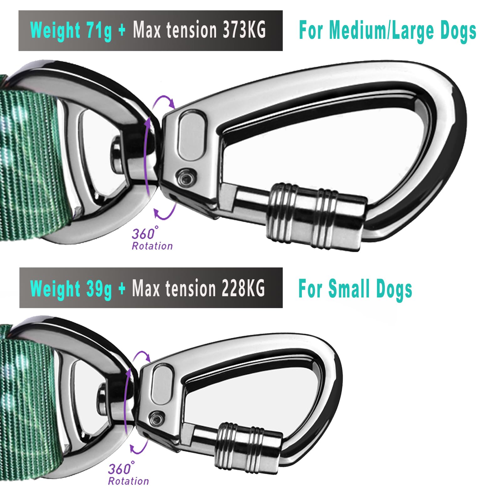 Hotsky Heavy Duty Bungee Dog Leash with Double Handle, 4Ft-6Ft, Shock Absorbing, Rubber, Green for Medium Large Dogs