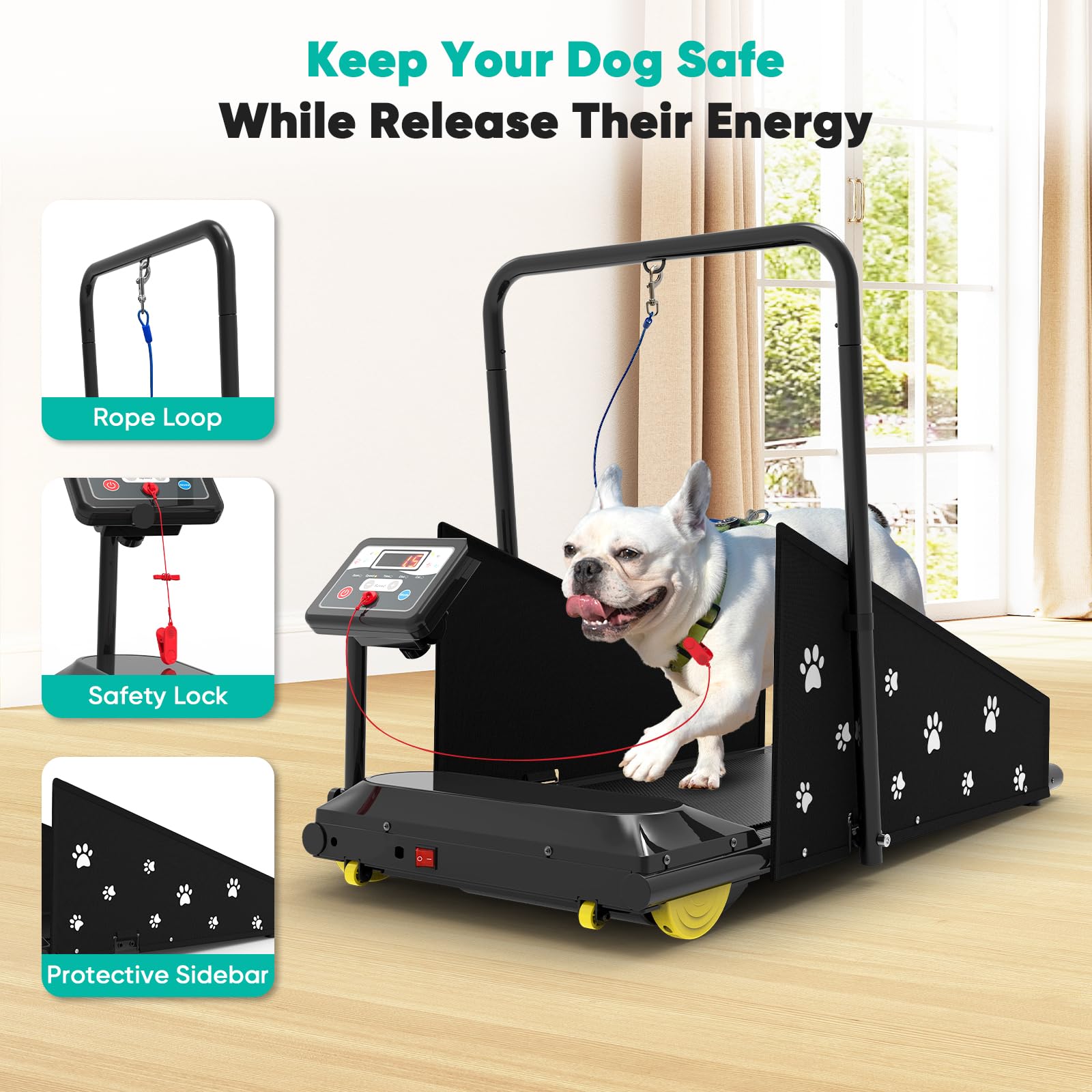 Petbobi Dog Treadmill for Medium Dogs - 265lbs Heavy-Duty Compact Pet Runner with 360 Rotatable Display Screen, Remote Control &