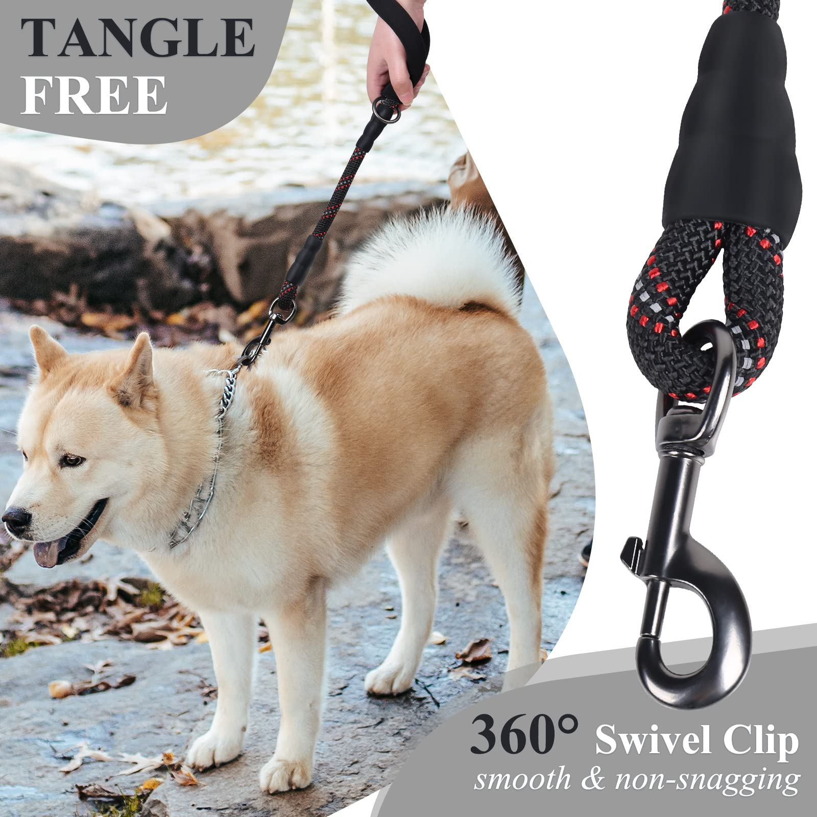 Vivaglory Short Rope Dog Leash With Neoprene Padded Handle, Training & Walking Durable Dog Traffic Leashes With Highly Reflectiv