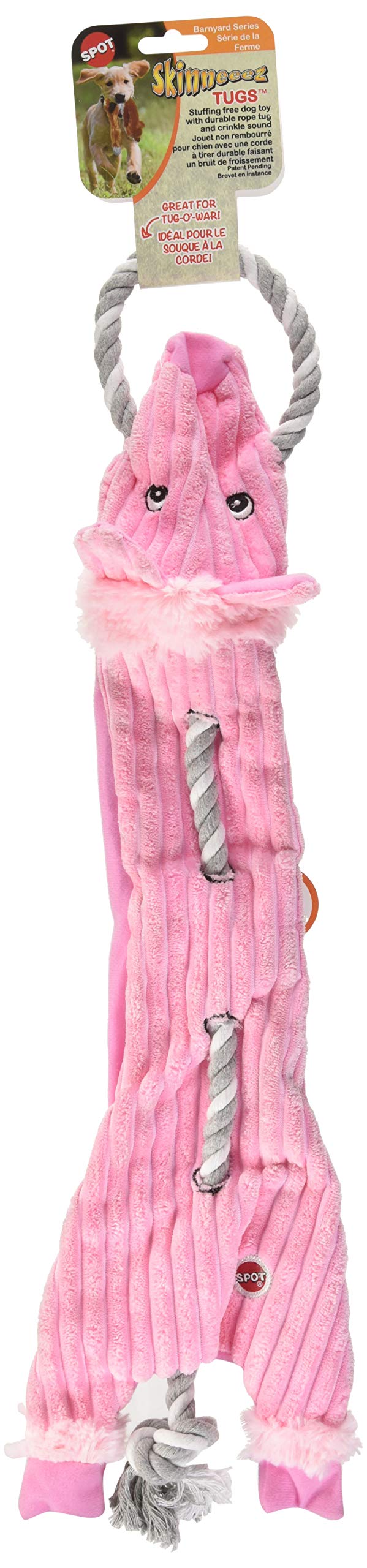 Spot Skinneeez Barnyard Tug Dog Toy - Rope Design For Strong Chewers, Squeaker & Crinkle, Stuffing-Free, Tug Toy For Medium To Large Dogs & Puppies -23 Inch, Style Varies