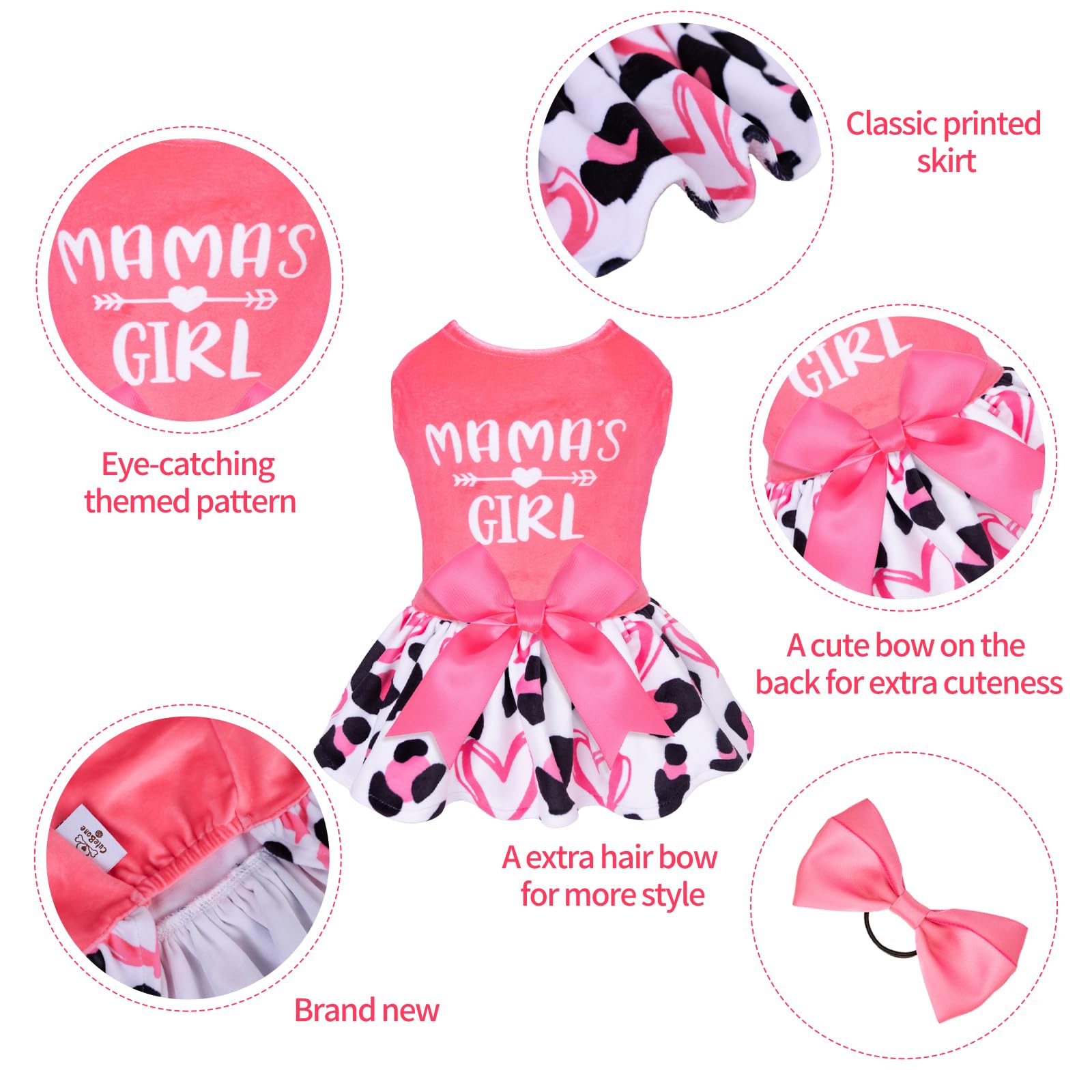 Cutebone Dog Dresses Velvet Mama'S Girl Small Dogs Clothes Onesie Pet Apparel Girl Puppy Skirt With Bow Hair Rope Cva40S-D