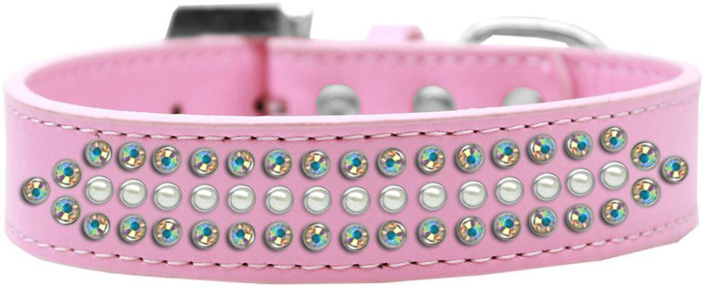 Mirage Pet Products Ritz Pearl and AB Crystal Dog Collar, Size 12, Aqua