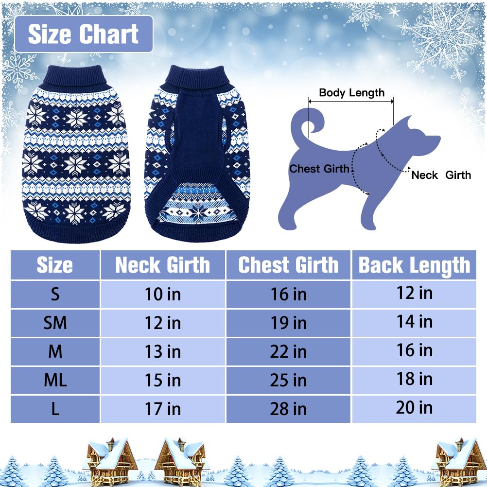 Kooltail Cable Knit Dog Sweater Turtleneck, Cold Weather Pullover Classic Knitwear, Snowflake Pattern Thick Warm Winter Pet Clothes, Dog Christmas Sweater For Small Medium Large Dogs Cats, Navy Blue S