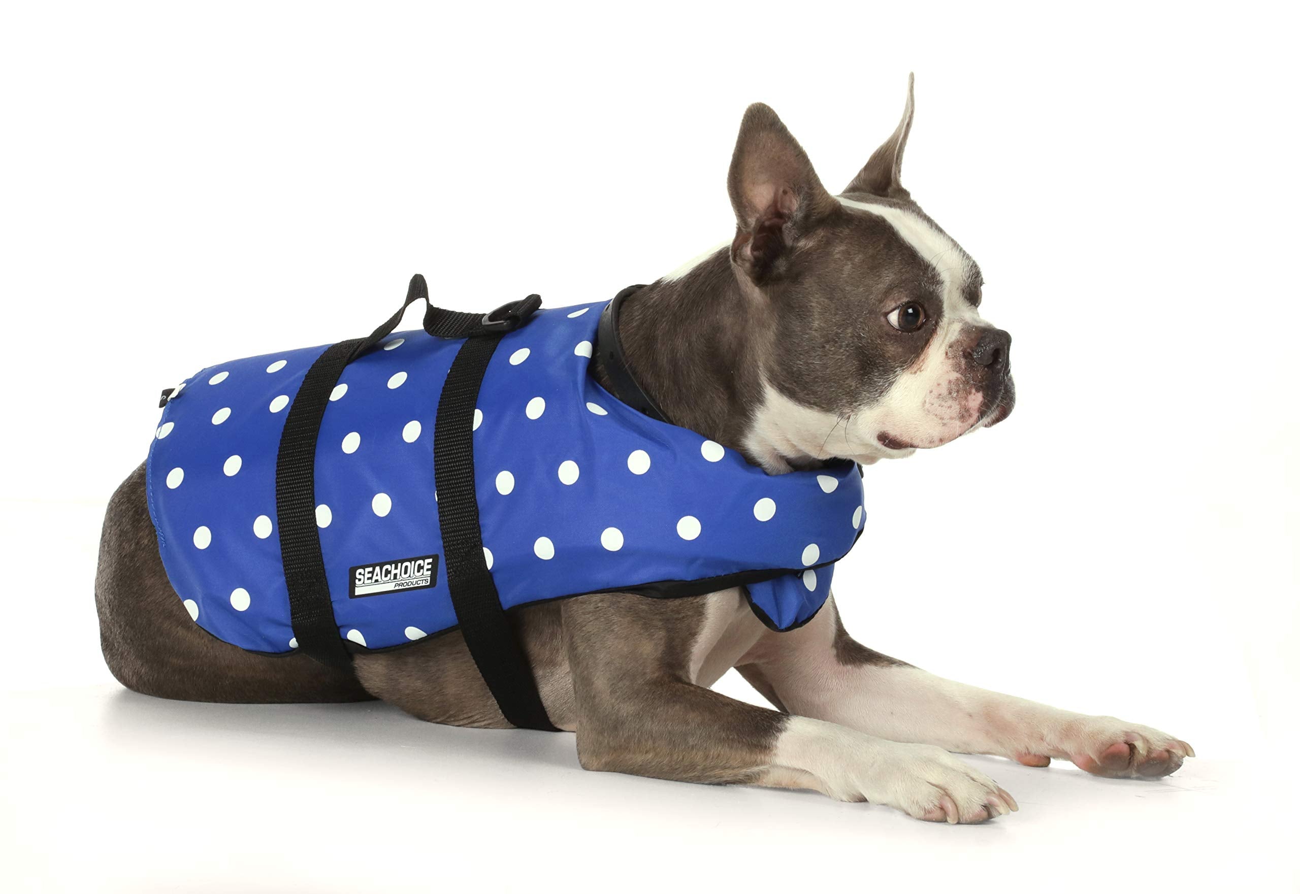Seachoice Dog Life Vest, Adjustable Life Jacket For Dogs, W/Grab Handle, Blue Polka Dot, Size Xxs, Up To 6 Lbs.