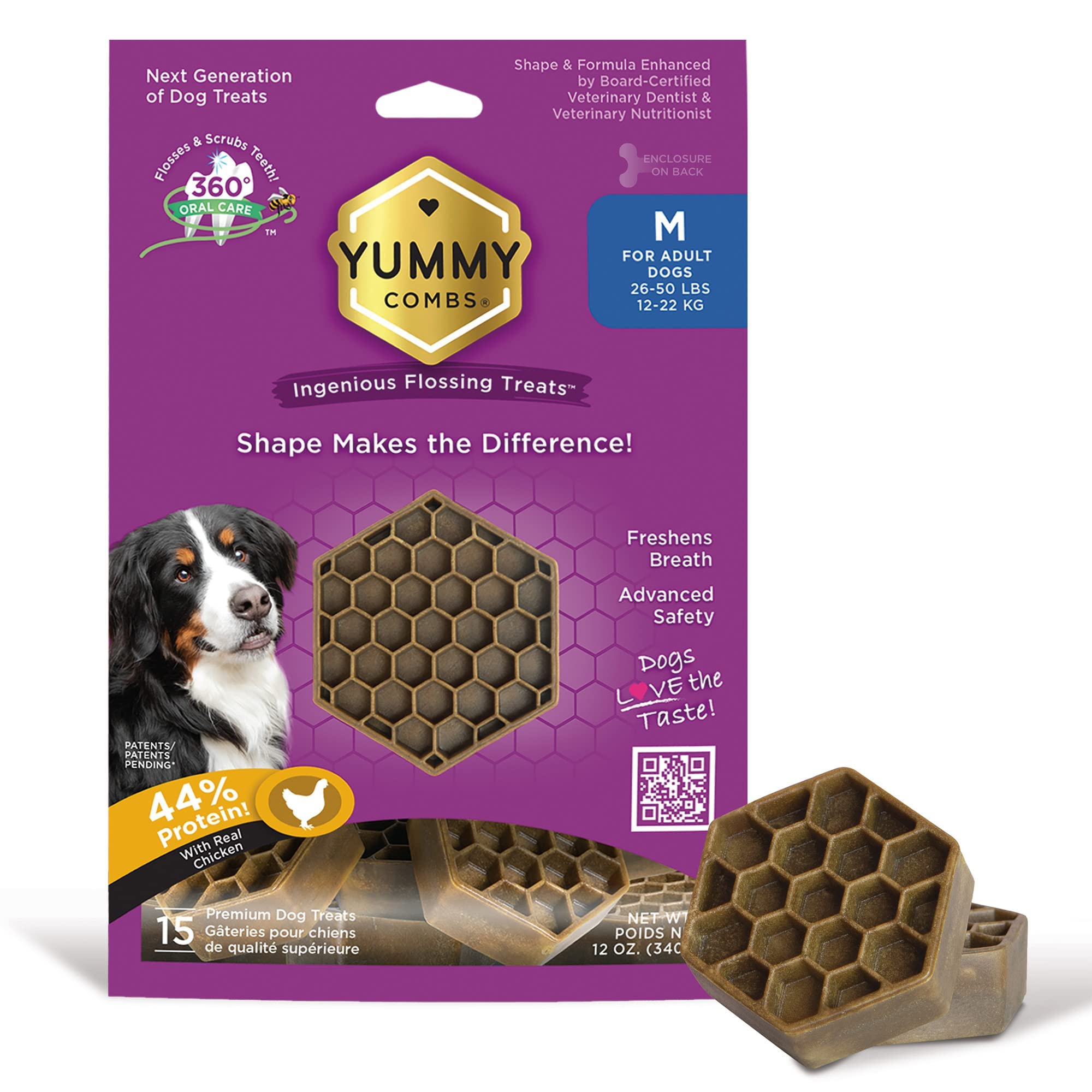 Yummy Combs Dog Dental Treats - Vet VOHC Approved - Delicious Chicken Protein - Removes Tartar with Cleaning Comb Shape - Dental