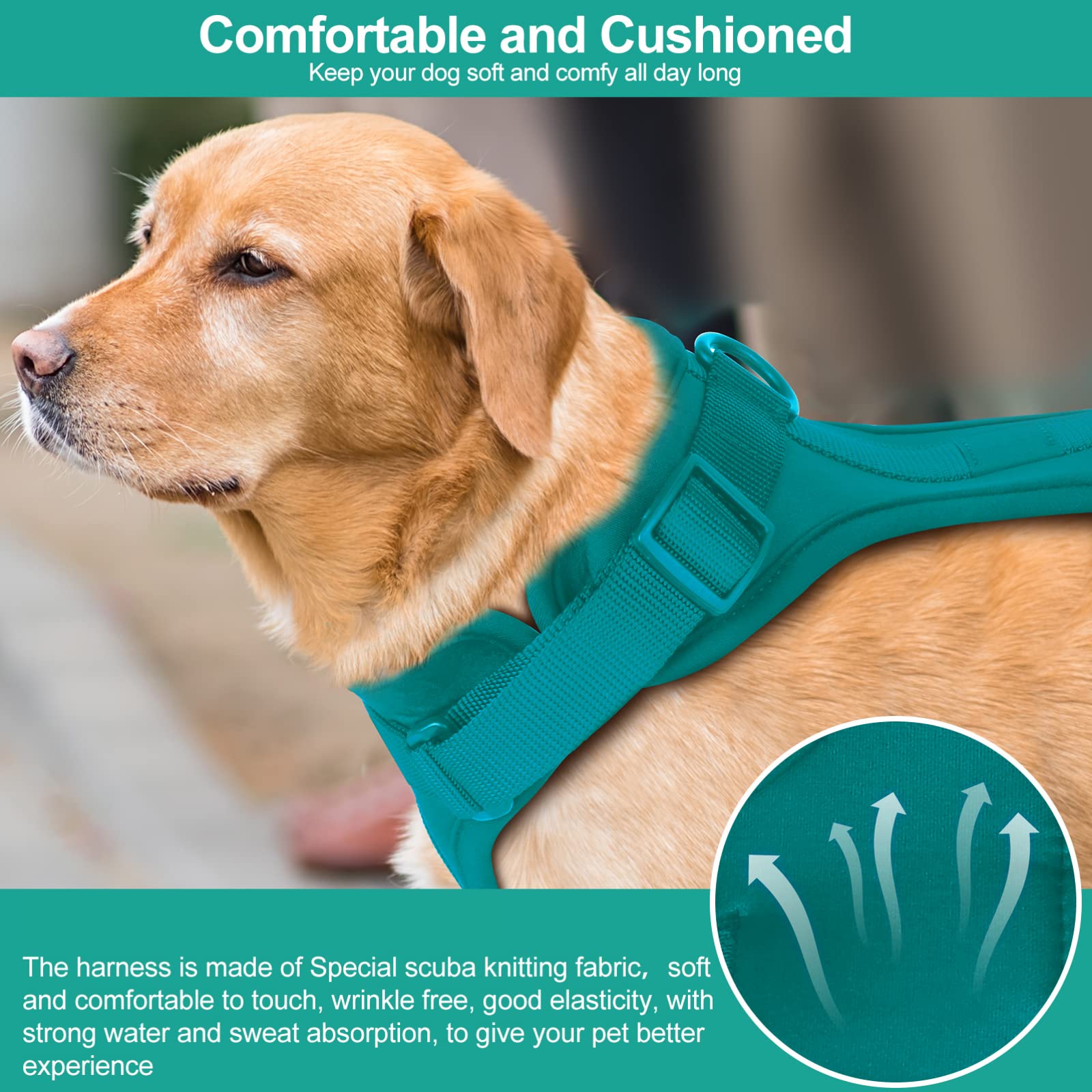 Wisedog No Pull Dog Vest Harness, Soft Nylon, Breathable Mesh, Size S, Emerald Green