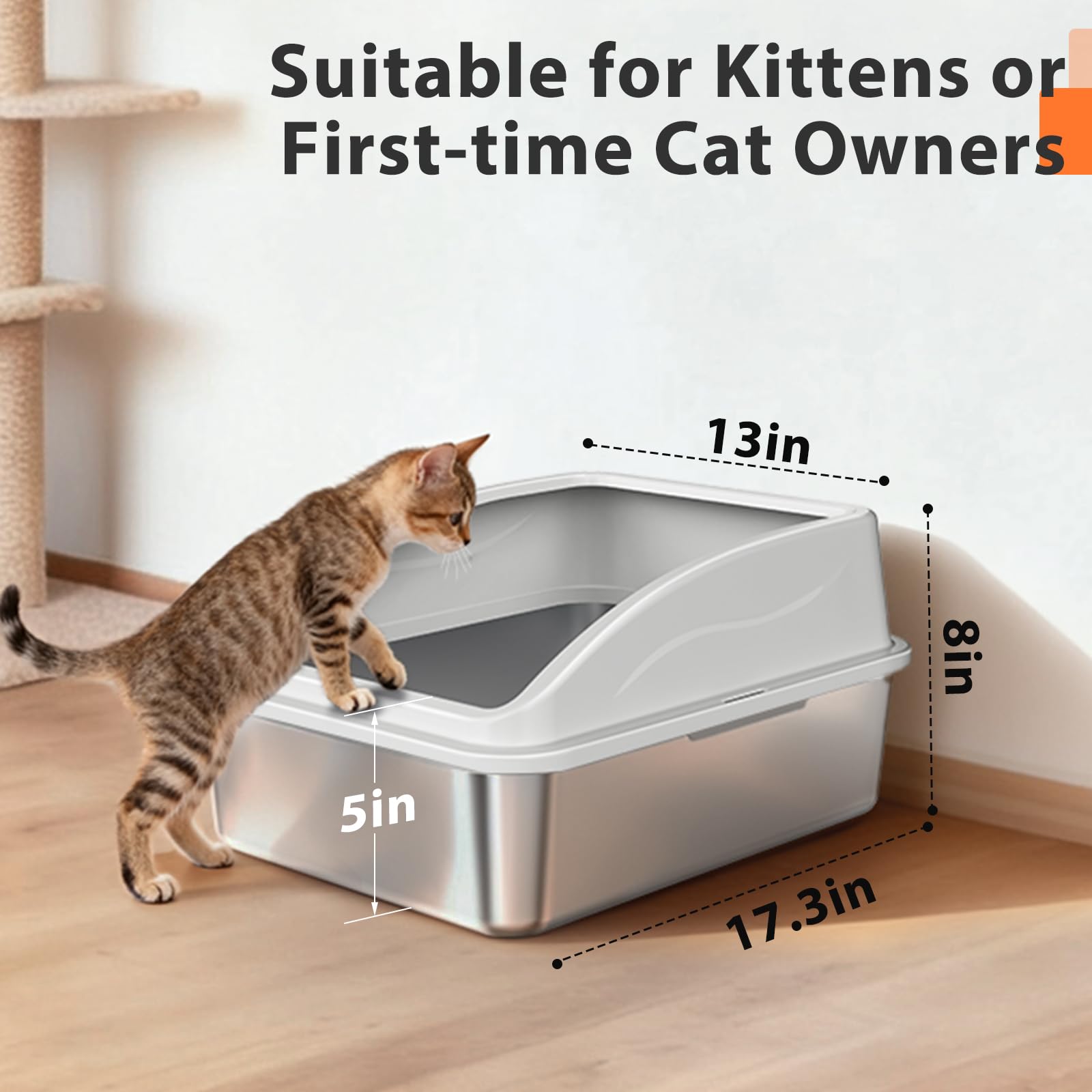 Stainless Steel Litter Box | Metal Kitty Litter Box with Lid High Sided for Small Cats or Injured Cats, Bunny Litter Boxes, Low