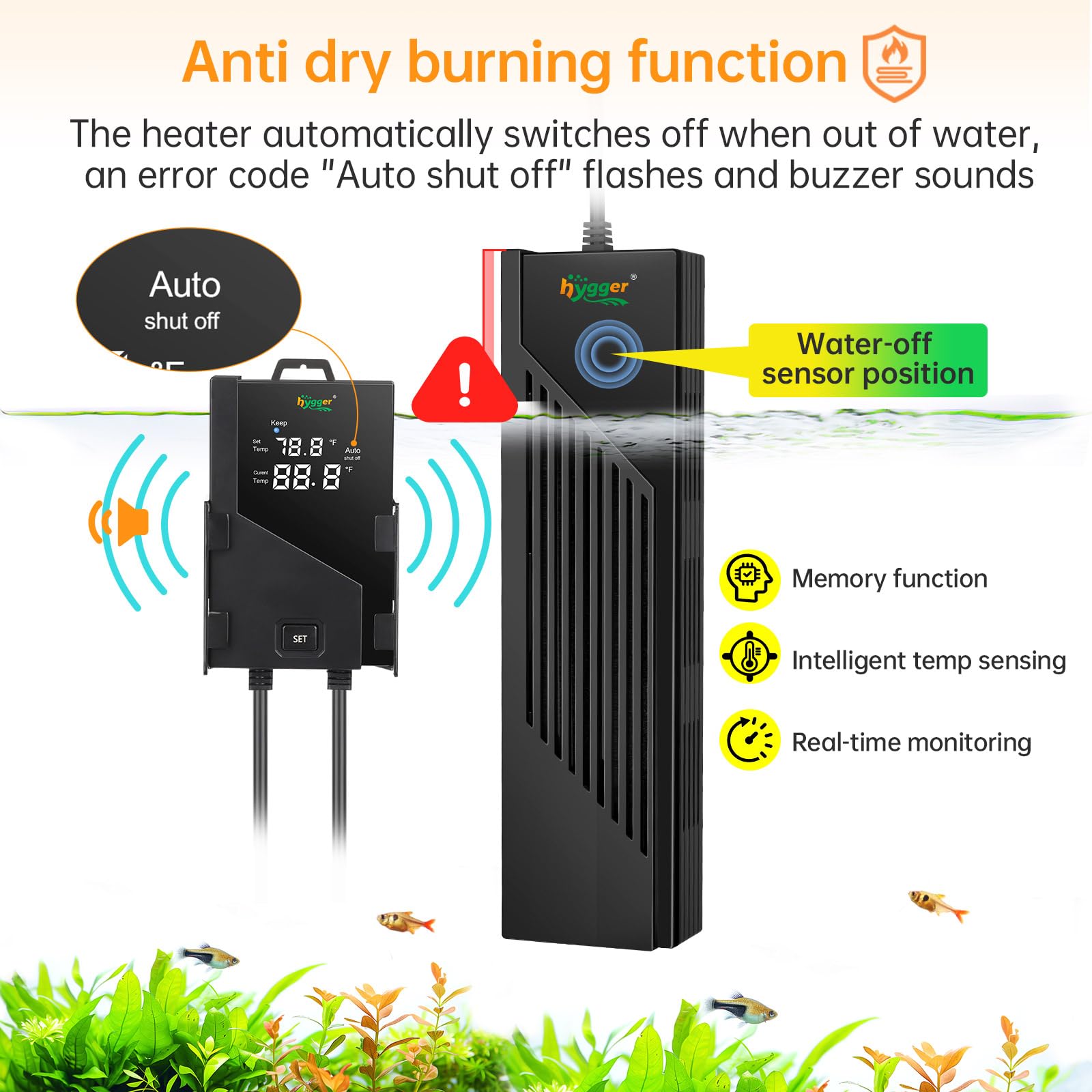 hygger Aquarium Heater with Intelligent Temperature Controller, 1000W for 130-260 Gallon Submersible Fish Tank Heater with Leavi