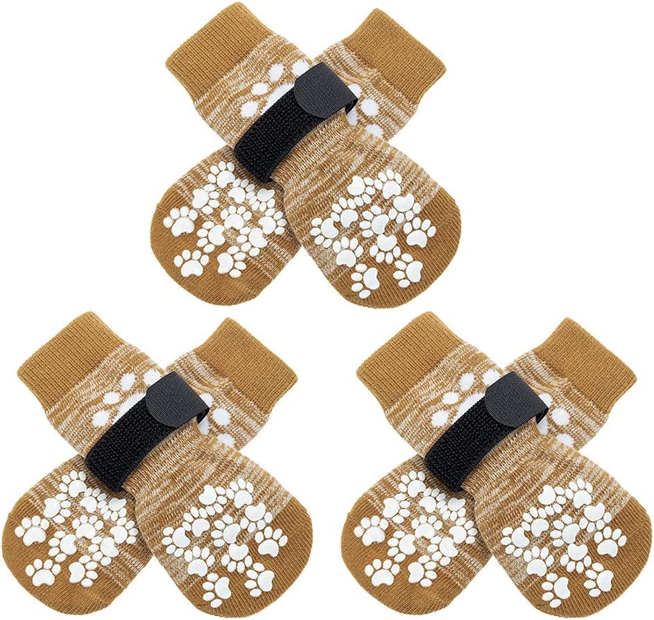 Expawlorer Double Side Anti-Slip Dog Socks With Adjustable Straps-Strong Grips Traction Control For Indoor On Hardwood Floor Wear,Best Paw Protector For Puppy Small Medium Large Dogs,X-Large (6 Count)