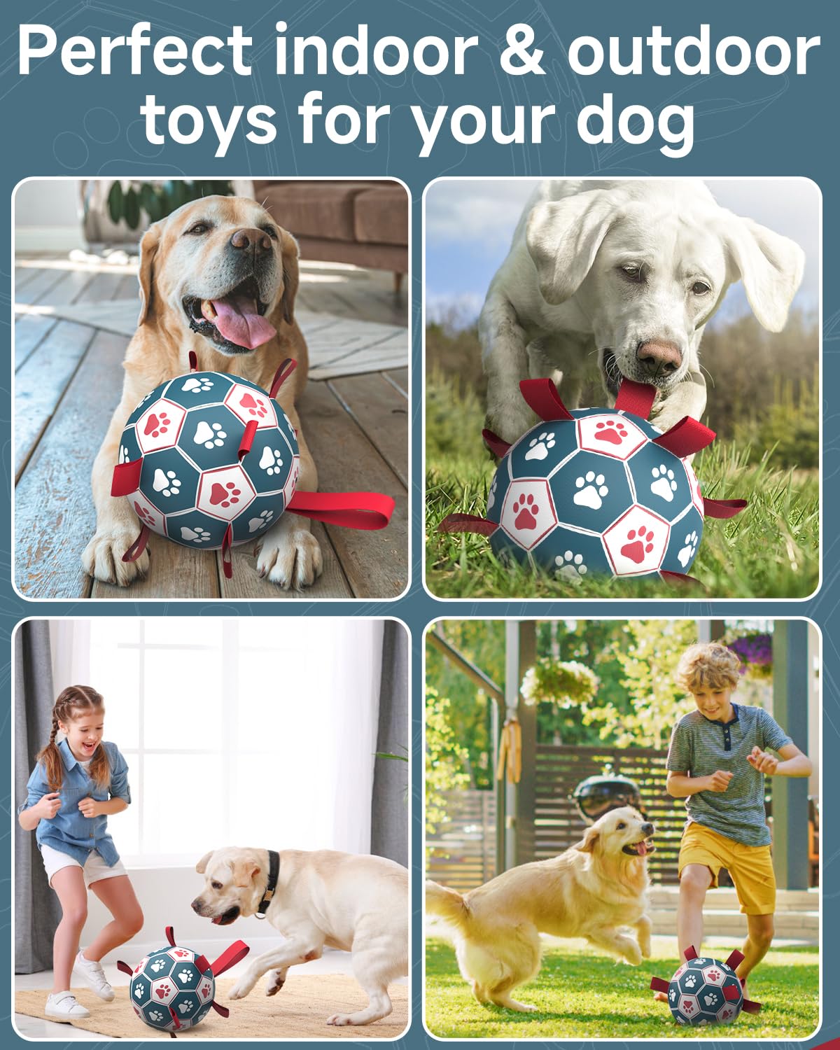 Qdan Dog Toys Soccer Ball With Straps - Durable Dog Balls For Giant Extra Large Dogs, Outdoor Dog Toys, Dog Water Toy, Herding B