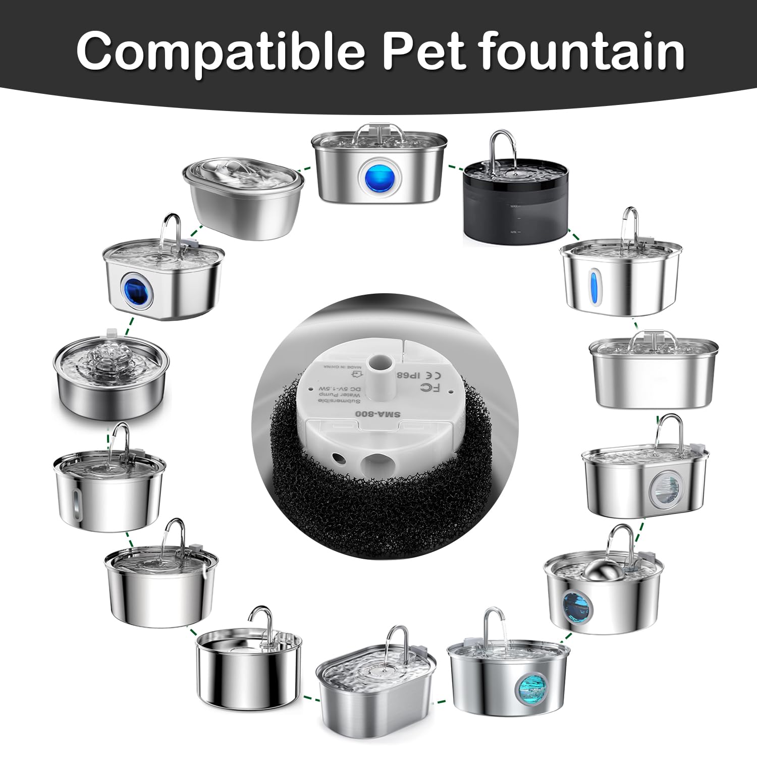 Cat Water Fountain Pump,Cat Fountain Pumps Replacement Sma-800 Submersible Motor,Pet Water Fountain Pump For Stainless Steel Cat