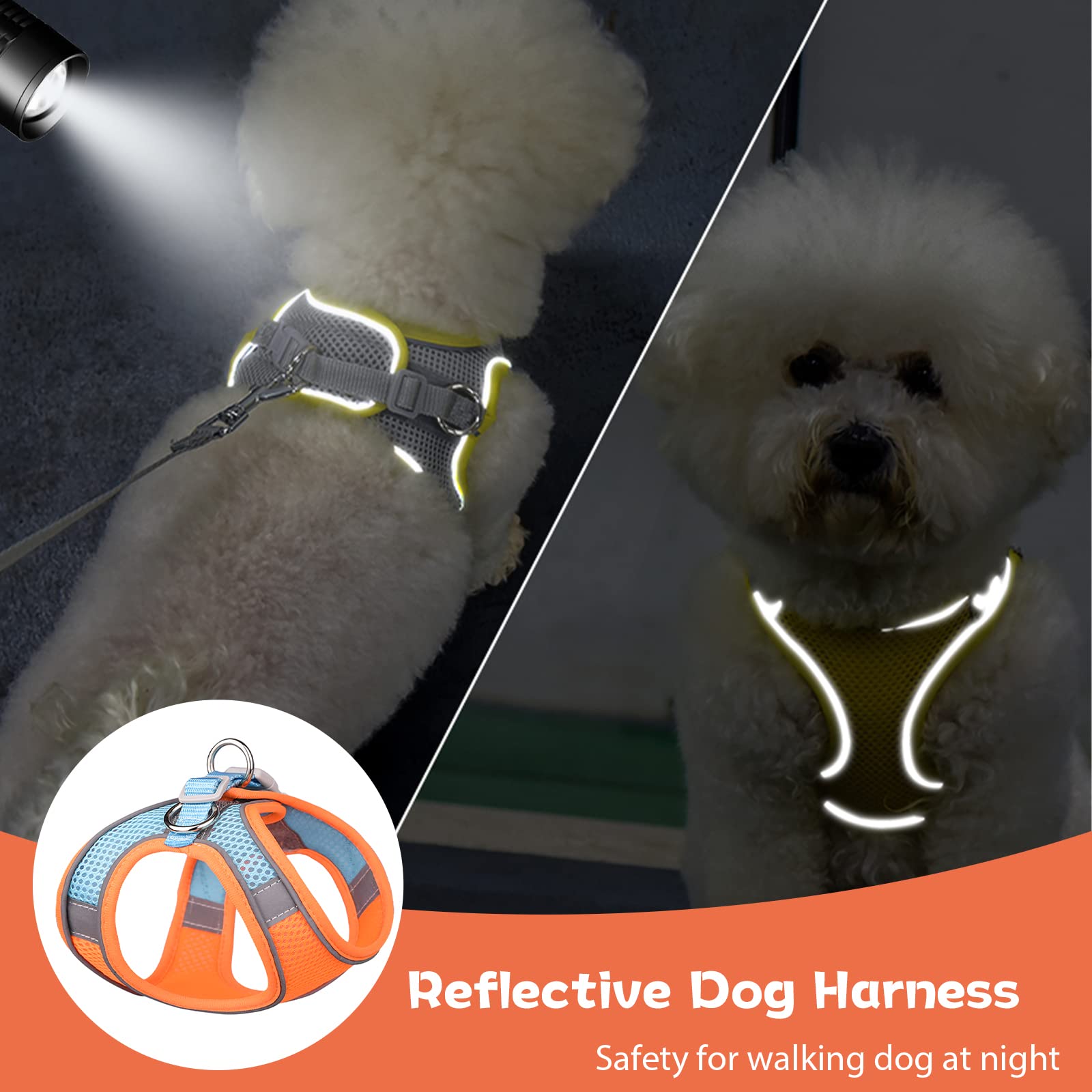 PETPUBGNZS Soft Small Dog Harness and Leash Set Mesh Puppy Harnesses Leash Easy Walk Dog Harness Vest Adjustable Reflective No P