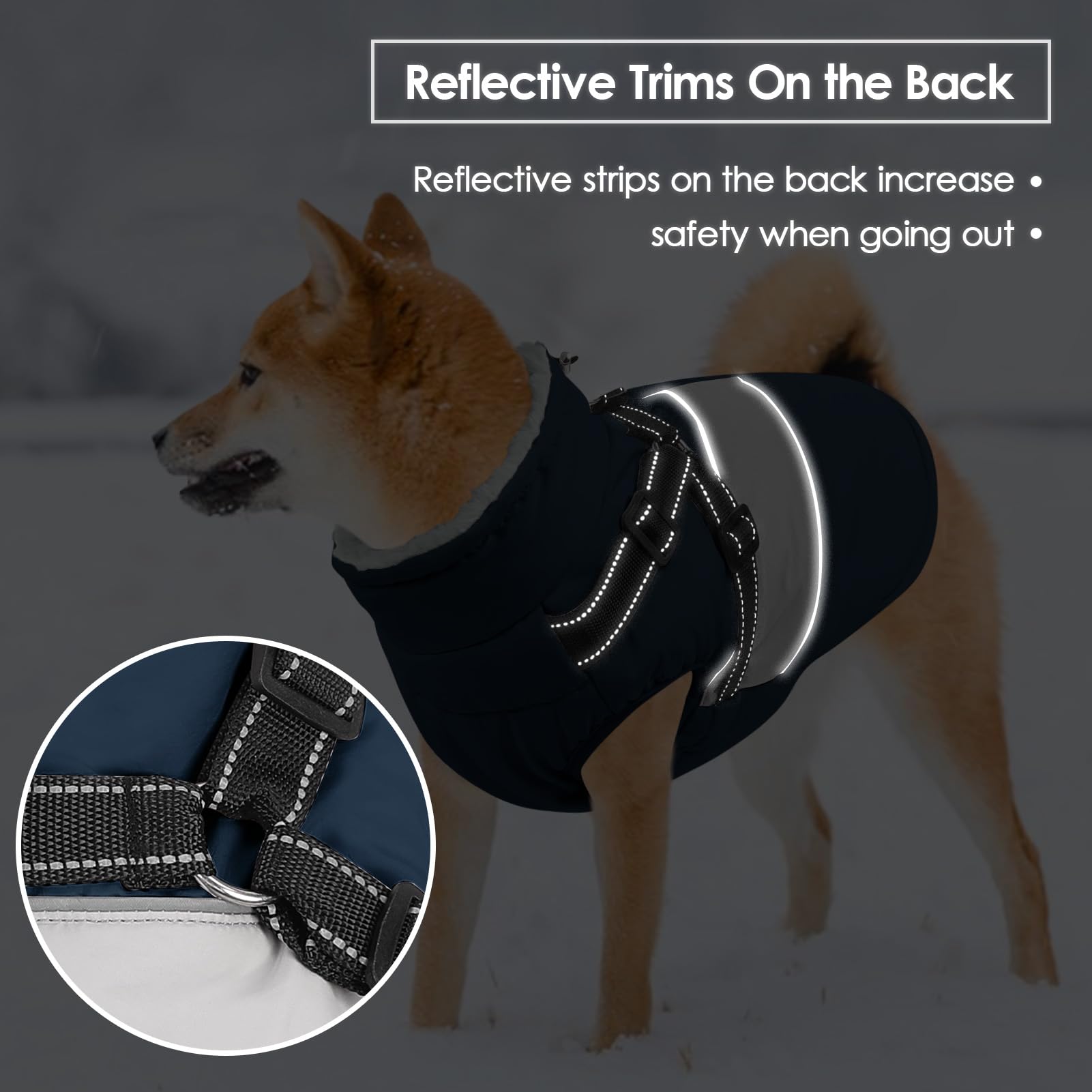 SUNFURA Dog Winter Coat, Waterproof Fleece Lined Jacket, Medium, Navy Blue, Reflective Harness for Pug, Jack Russel, Boston Terrier