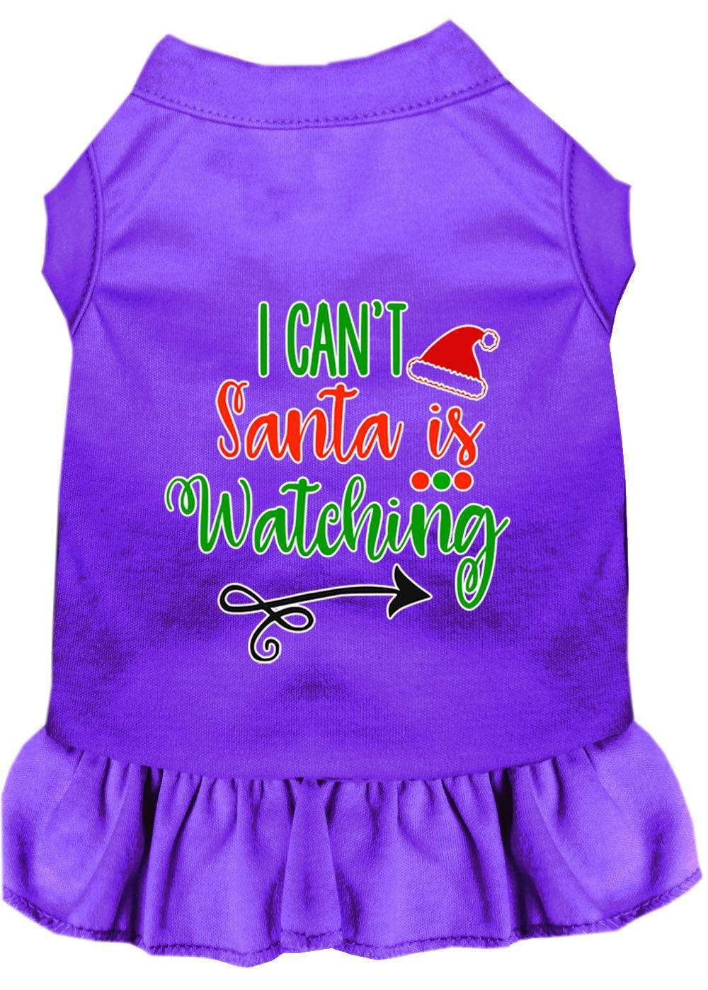 Christmas Pet Dog & Cat Dress Screen Printed, "I Can't, Santa Is Watching" Purple LG (10-14 lbs.)