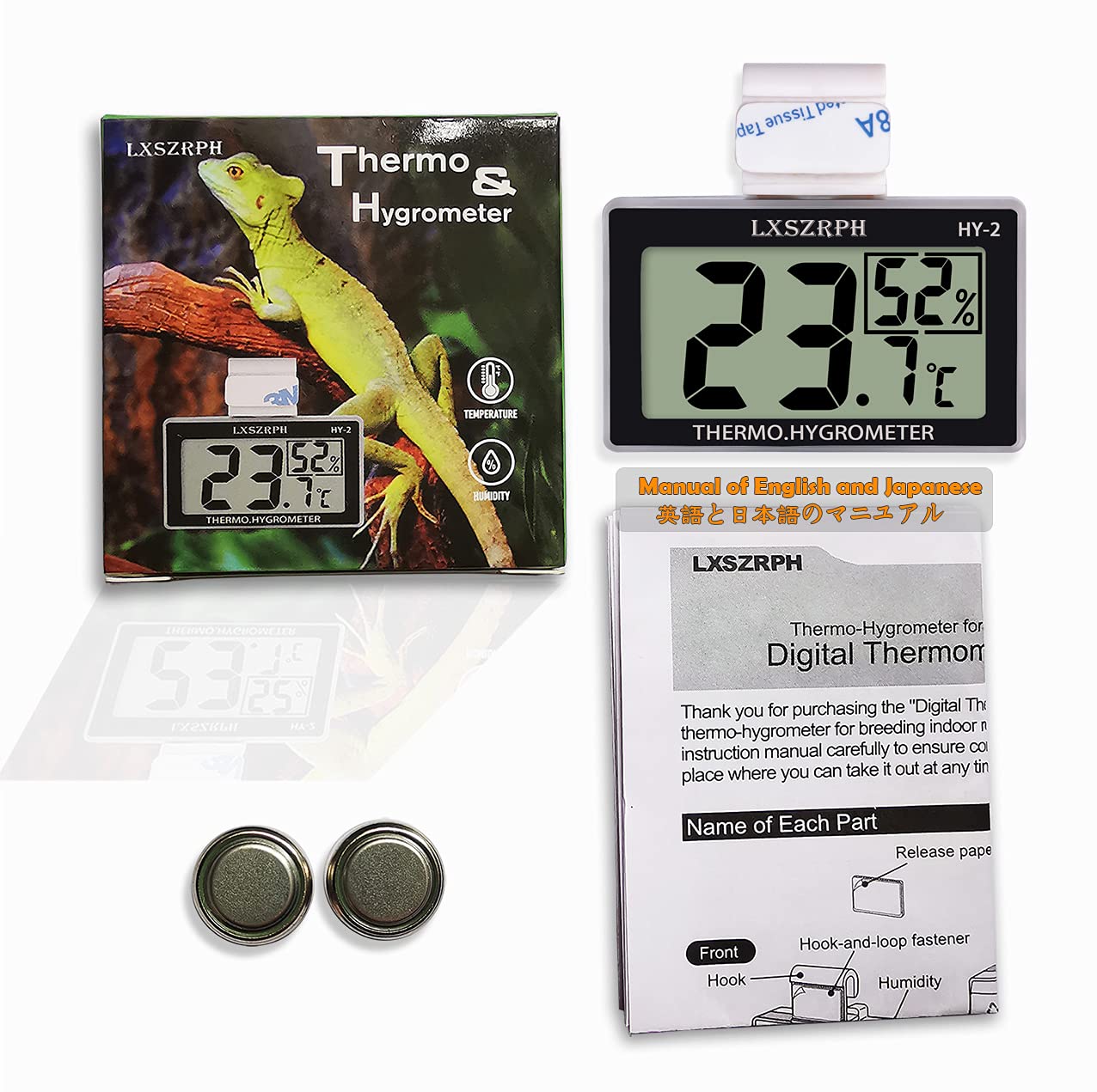 Lxszrph Reptile Thermometer Hygrometer Hd Lcd Reptile Tank Digital Thermometer With Hook Temperature Humidity Meter Gauge For Reptile Tanks, Terrariums, Vivarium (1Pack)